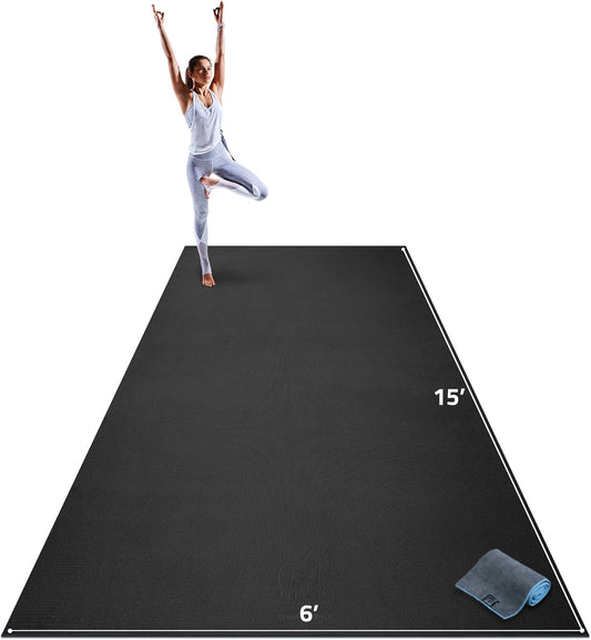 Gorilla Mats Premium Extra Large Yoga Mat – 15' x 6' x 8mm Extra Thick & Ultra Comfortable, Non-Slip Barefoot Exercise Mat – Works Great on Any Floor for Stretching, Cardio or Home Gym Workouts