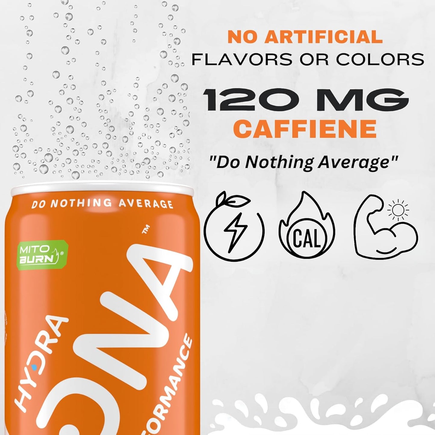 HYDRADNA- Clean Performance Drink, Zero Sugar | For Natural Fuel, Alertness, Boost, Stamina,120 mg Organic Caffeine, Natural Flavors, Zero Sucralose, Clean Ingredients (12 Pack) (12 Pack, Peach)