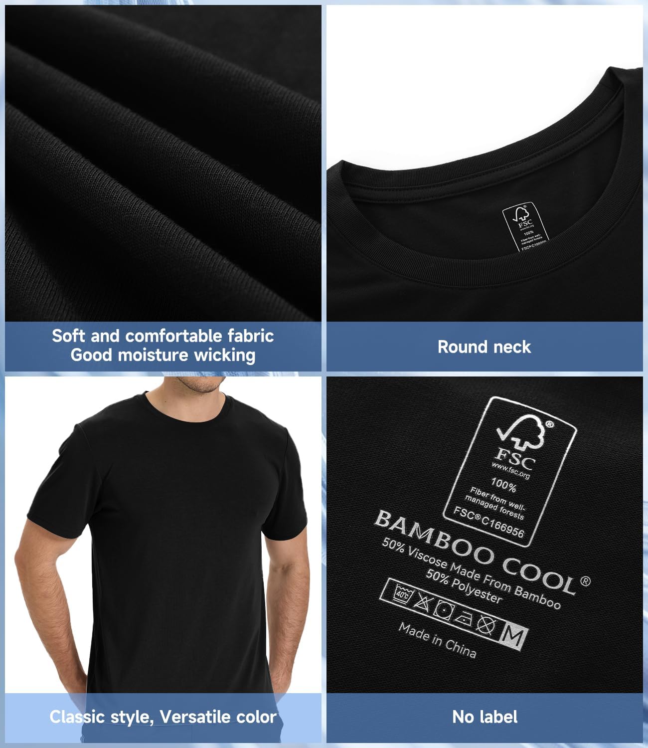 BAMBOO COOL Men's Crewneck T-Shirts Short Sleeve Heavy Weight Tees Athletic Casual Basic T Shirt
