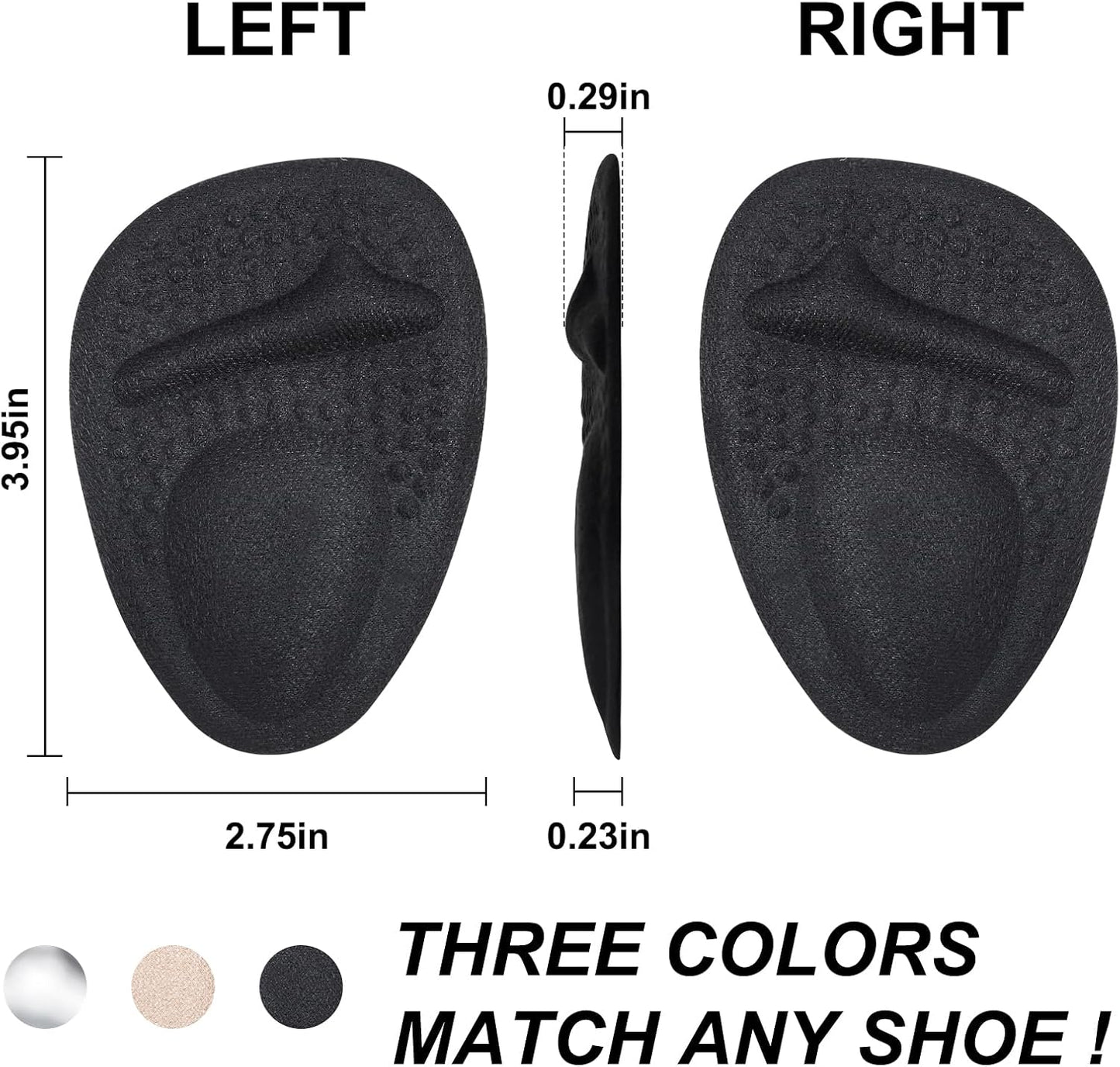Ball of Foot Cushions, Metatarsal Pads Women, High Heels Non-Slip Comfort Pads, Shoe Support for Metatarsalgia Mortons Neuroma Pain Relief (2 Pairs,Black)