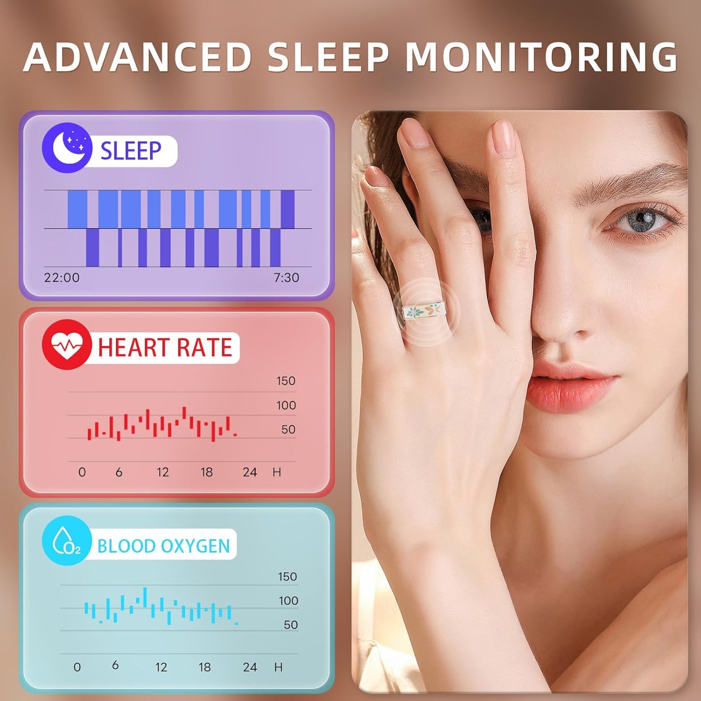 Smart Ring Health Tracker, for men and women, equipped with heart rate monitor, sleep tracker, 8 exercise modes, step counter, 5-7 days battery life, no subscription fee, IP68 waterproof R18-10
