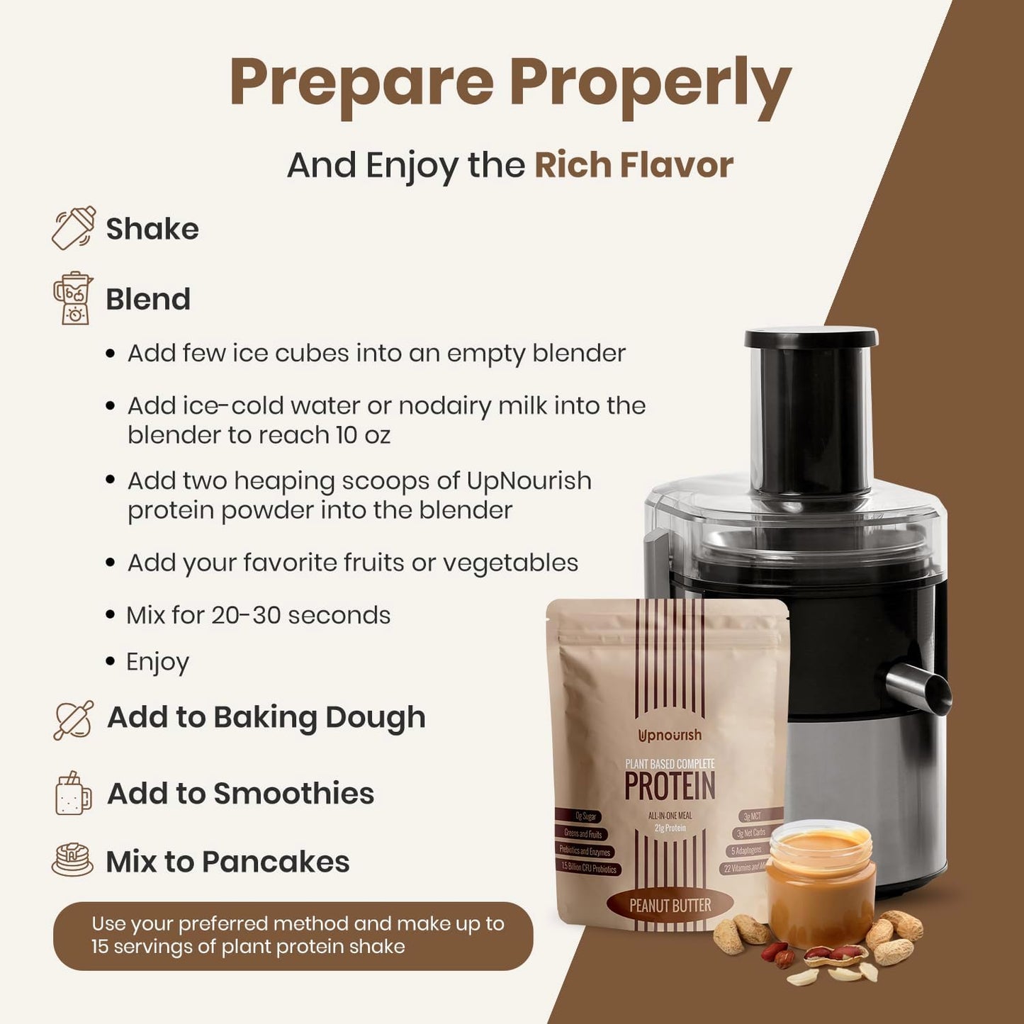 UpNourish Peanut Butter Vegan Protein Powder 54 Superfoods Powder,1.5 Billion CFU Probiotics 21g Plant Based Protein,No Sugar No Dairy No GMO Dairy Free,Meal Replacement Shake Keto-Friendly Low-Carb Diet,15 Servings