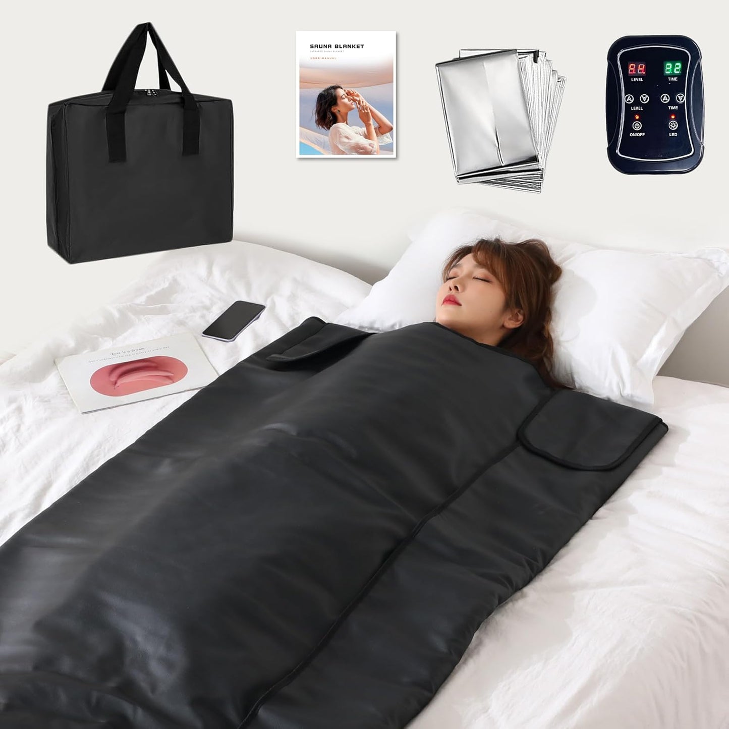 Infrared Sauna Blanket for Home | Portable Far Infrared Sauna Bag for Detox, Weight Loss & Relaxation, Dry Heat Therapy, Personal At-Home Wraps with Adjustable Temp 95-185°F. 110V 500 Watts, 71" x 36"