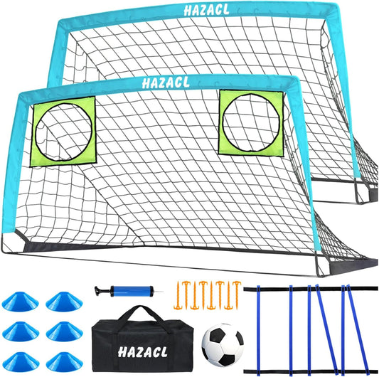 Kids Soccer Goal for Backyard, 6x4 9x5 FT Portable Soccer Nets Pop Up with Ball, Agility Ladder, Cones, Target & Carry Bag for Toddler Youth Outdoor Indoor Training Practice Sports Games Play