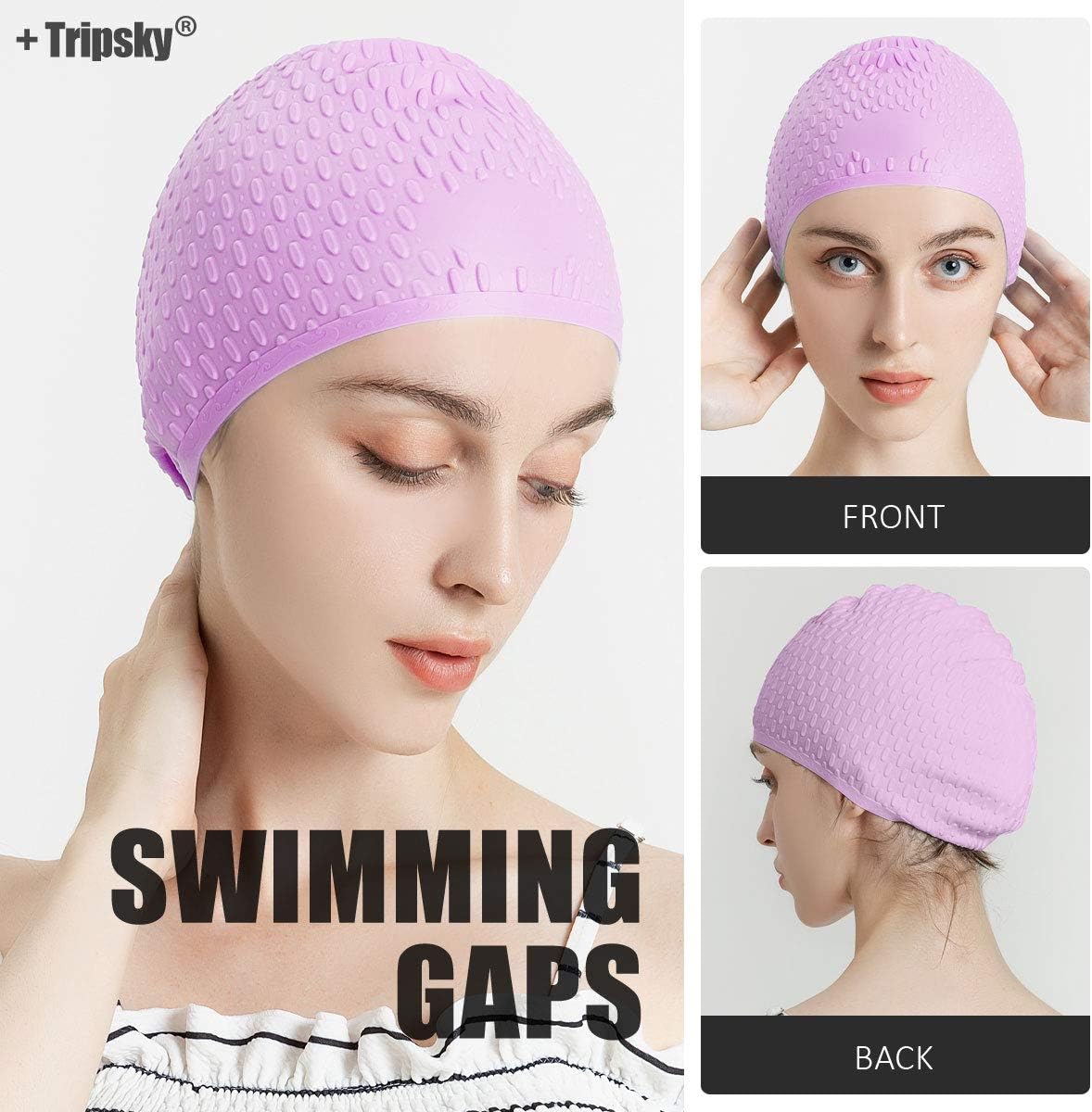 Tripsky Silicone Swim Cap,Comfortable Bathing Cap Ideal for Curly Short Medium Long Hair, Swimming Cap for Women and Men, Shower Caps Keep Hairstyle Unchanged…