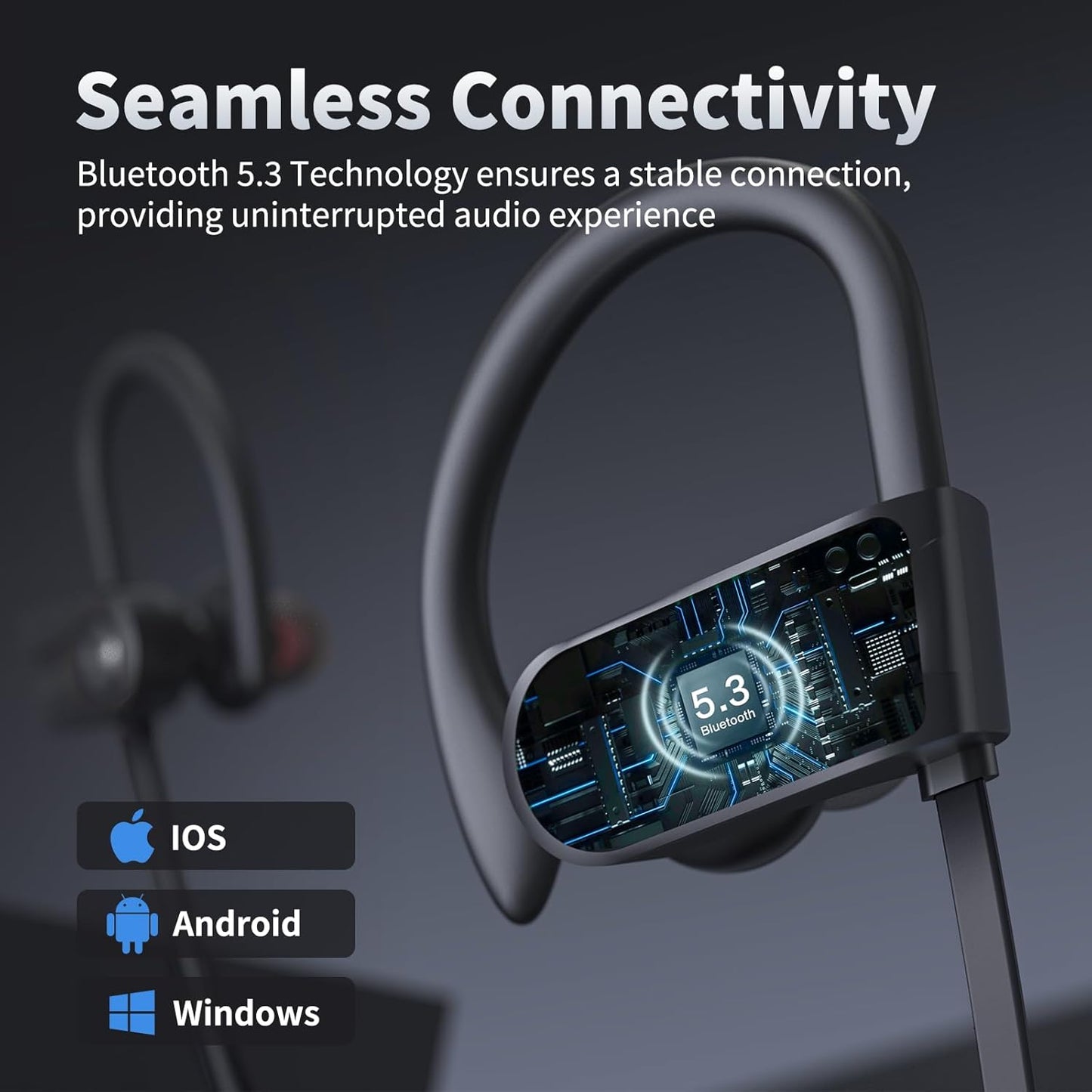 JOYWISE Bluetooth Headphones, Wireless Earbuds Bluetooth 5.3 Headphones with 16Hrs Playtime Stereo Bass Headsets, IPX7 Waterproof Running Earphones for Sports, Black