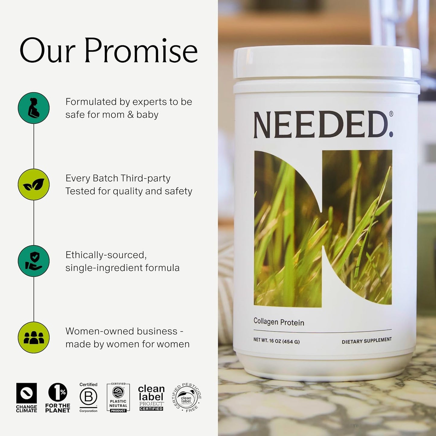 Needed. Hydrolyzed Collagen Protein Powder | Expert-Backed & Clean Sourced | Supports Skin, Hair, Joints | Grass-fed, Pasture-Raised, Hormone-Free | 1lb