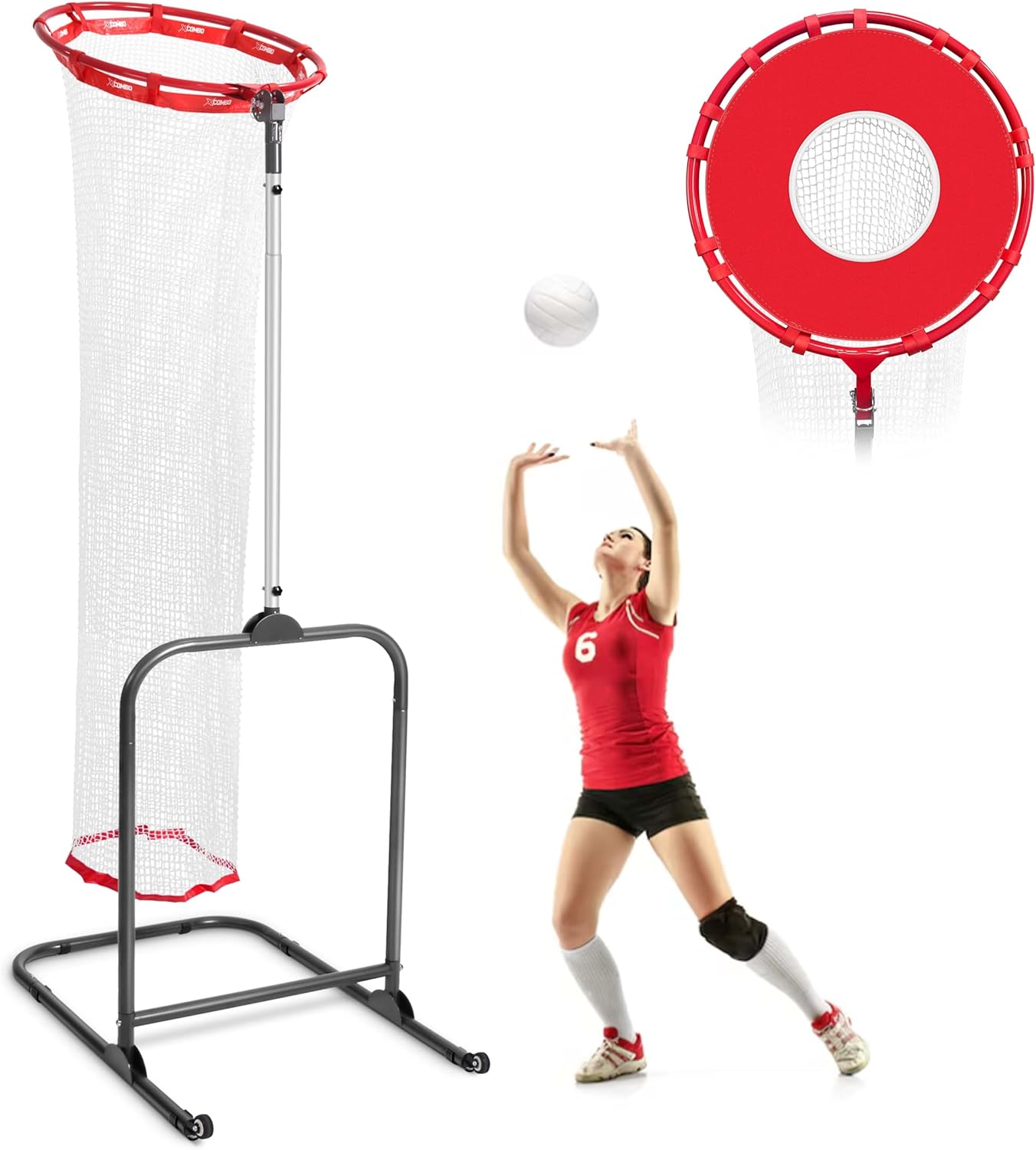 Volleyball Setter Trainer Net Setting Training Equipment Target Practice Indoor or Outdoor, Adjustable Height (4.6 ft-9.8 ft) and Angle for Serving Spiking Drills System