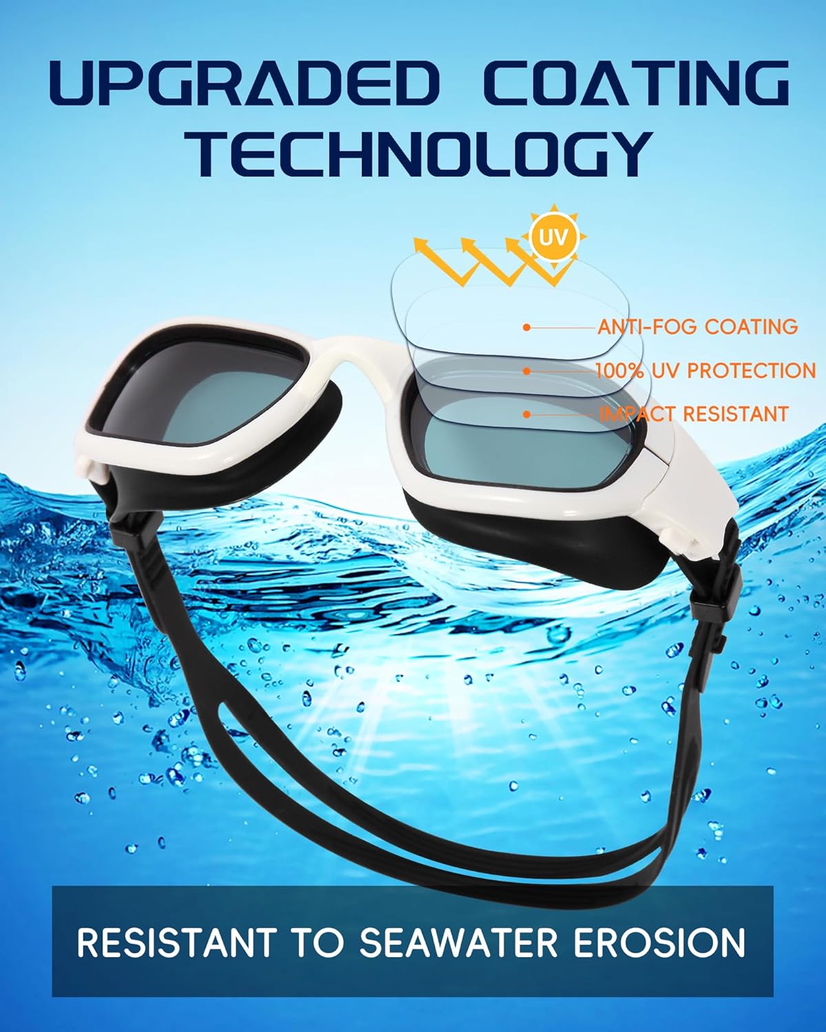 Swim Goggles, Goggles Adult with Swimming Cap, Nose Clip & Ear Plugs, UV Protection Anti-Fog Lens and Case for Adult