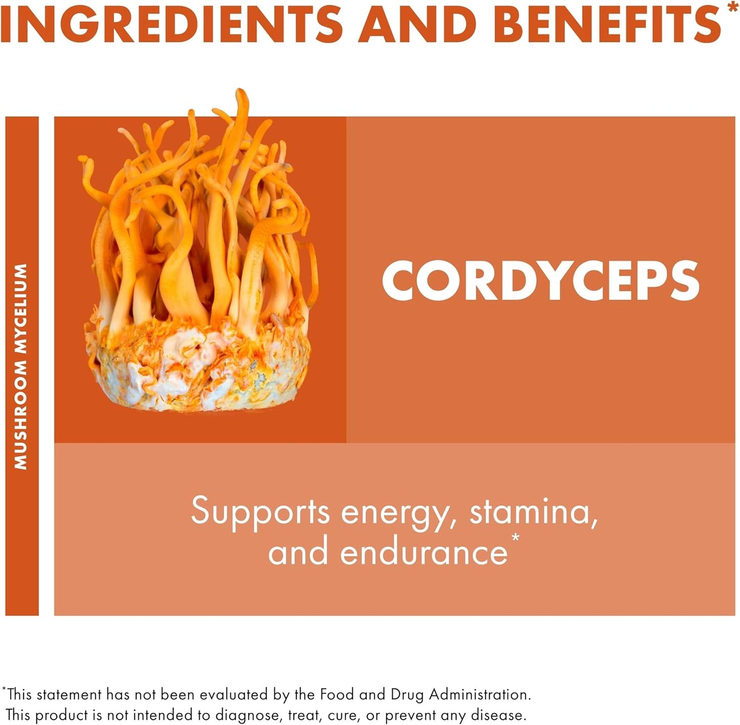Host Defense Cordyceps Capsules - Immune & Energy Support Supplement - Kidney Health Supplement with Cordyceps - Fitness Support Supplement to Aid Oxygen Uptake - 60 Capsules (30 Servings)*