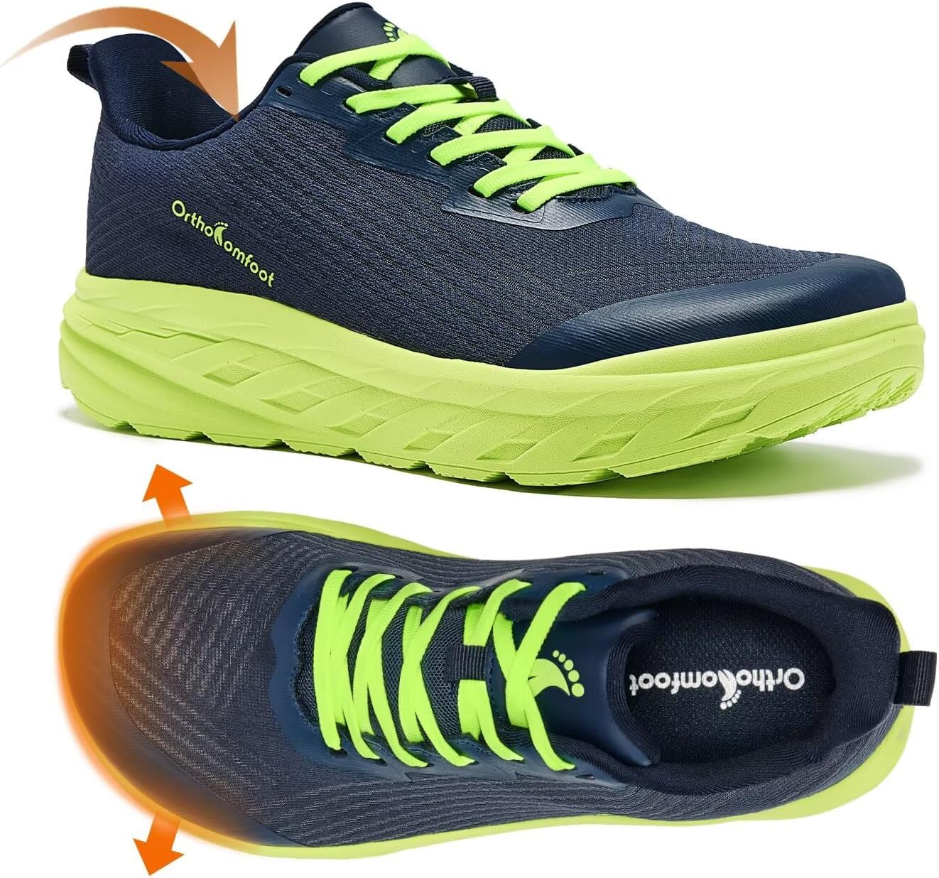 OrthoComfoot Orthopedic Diabetic Men's Wide Shoes: Comfortable Arch Support Running Sneakers, Plantar Fasciitis Wide Toe Box Work Tennis Outdoor Walking Shoes for Swollen Feet, Heel Pain