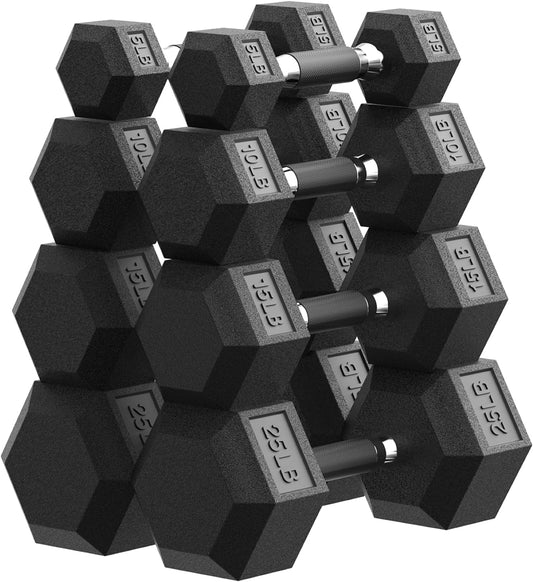 PAPABABE Hex Dumbbell Set 45-550 lb, Rubber Encased Home Gym Dumbbells, Weights Dumbbells for Women & Men, Hand Weight for Strength Training