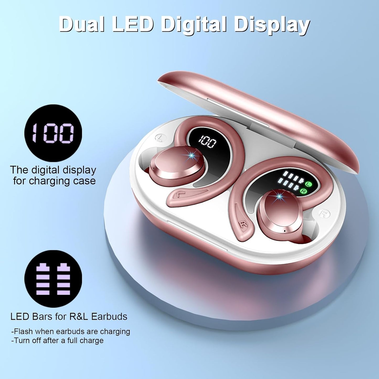 Wireless Earbuds Sport Bluetooth Headphones 5.4, 2025 Bluetooth Earbuds 4 HD Mic, Over-Ear Buds with Earhooks ENC Noise Canceling Earphones, 48Hrs Stereo, IP7 Waterproof Headset for Workout/Running