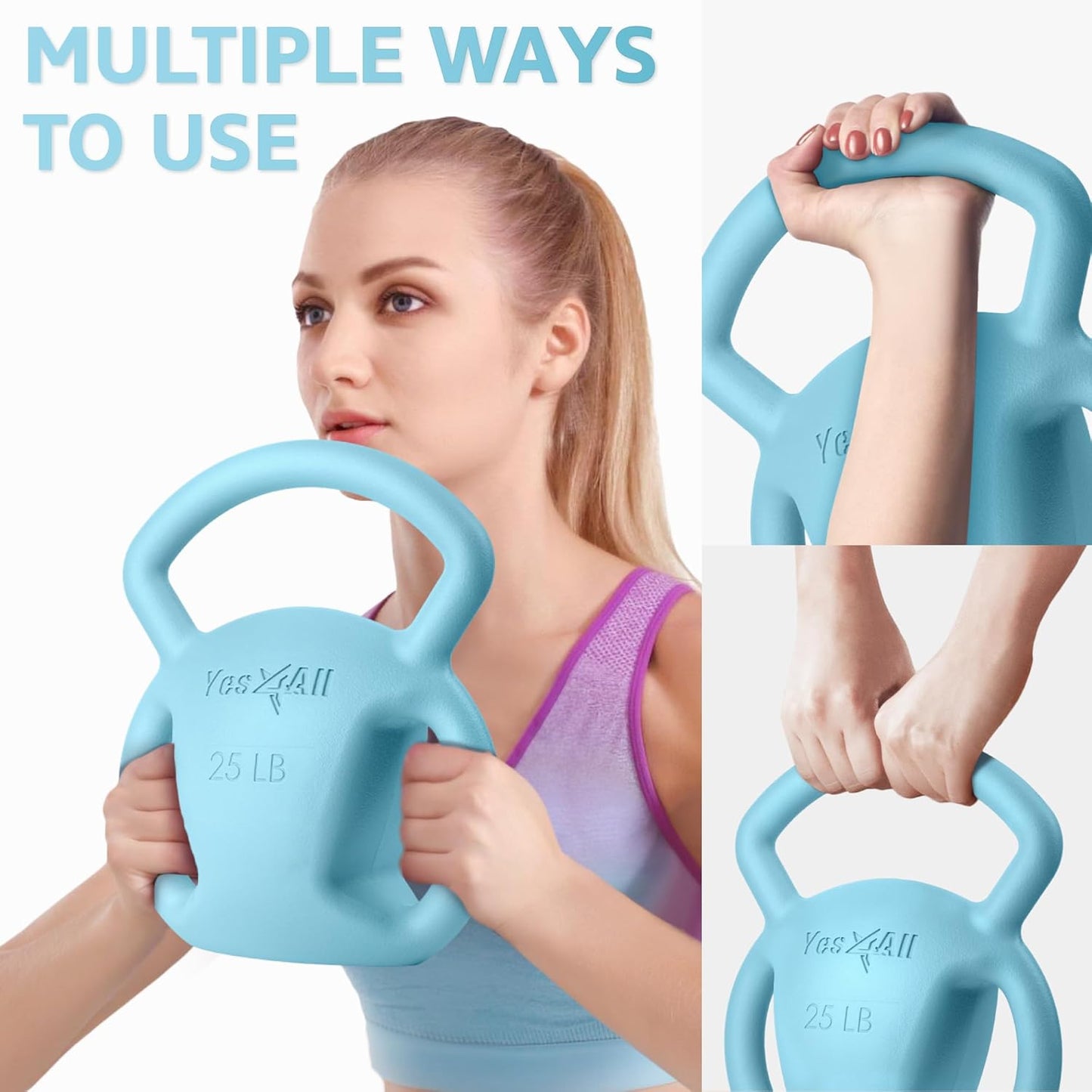 Yes4All Kettlebell 10&15lb Weight with Wide Multigrip Handle for Dumbbell Weights Exercises, Full Body Workout Equipment