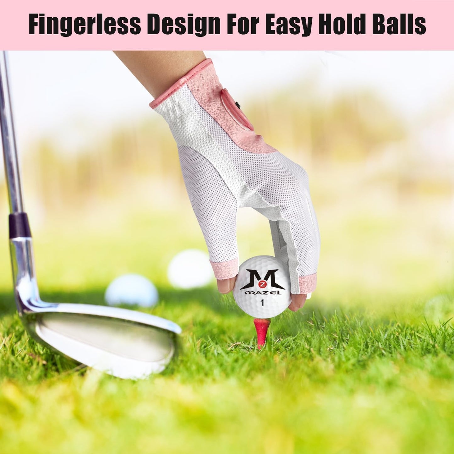 MAZEL Women's Fingerless Golf Gloves One Pair Open-Finger Design,Breathable Hot Wet Weather Sweat-Absorbing,Fit Size S M L XL