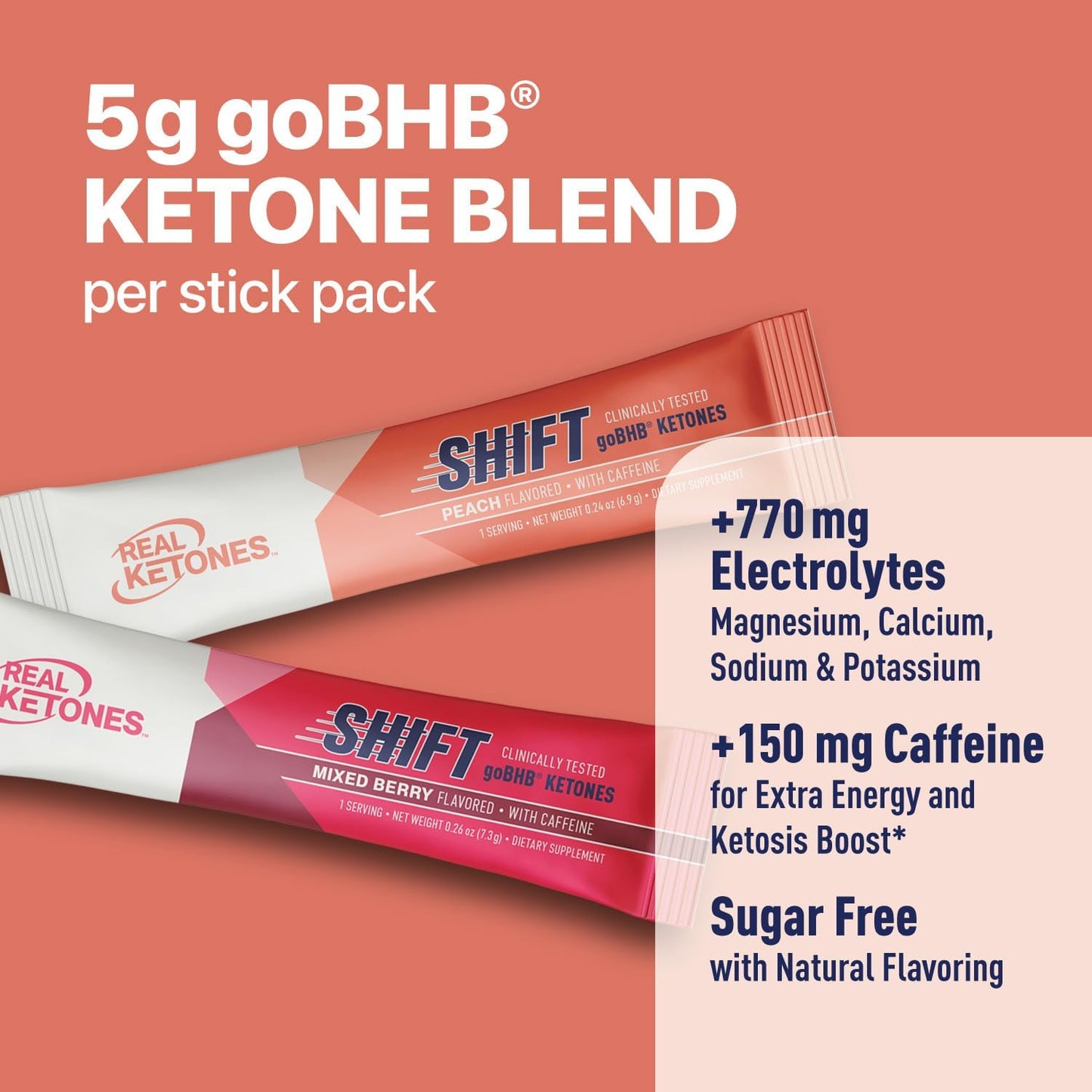 Real Ketones BHB Exogenous Ketones Drink Mix Packets Keto Electrolytes Powder Packets No Sugar with 4 Main Fasting Electrolytes Plus Hydrating Patented Keto BHB - 7 Count Peach, Mixed Berry