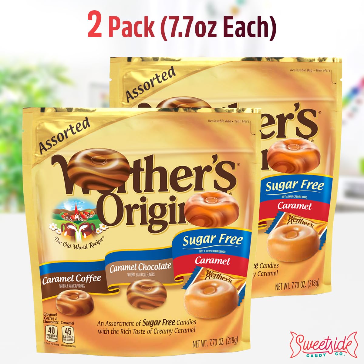 Werther'sOriginal Caramel Hard Candy Assorted Flavors, 2 Pack of Individually Wrapped Sugar Free Werther'sHard Candy, 7.7oz Each, Perfect Werthers Candy for Sharing or Stocking Up