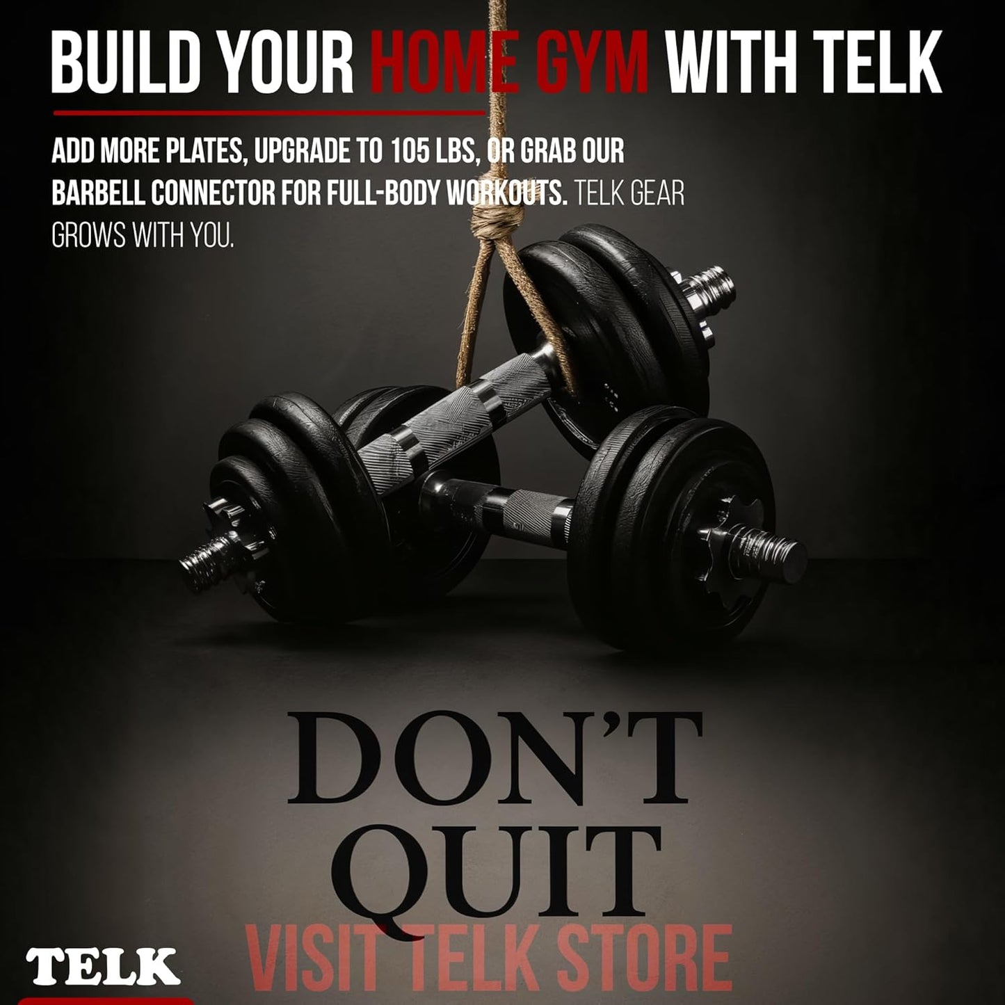 TELK – Adjustable Dumbbell Set – Home Gym Weight Set with Baked Enamel Cast Iron Plates – Space-Saving Free Weights for Strength Training