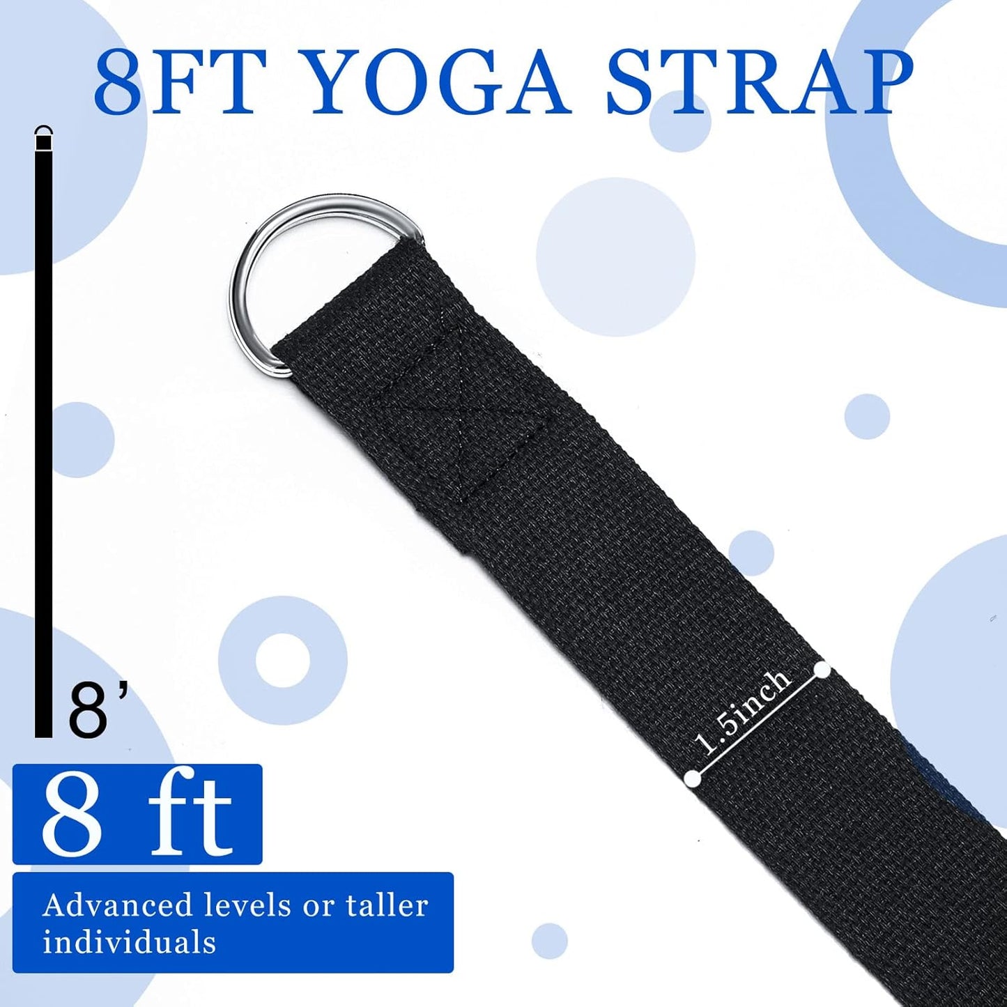 6 Pcs Yoga Strap for Stretching 8 Ft Yoga Exercise Adjustable Straps Bands with Safe Adjustable D Ring Buckle for Pilates Gym Workouts Fitness Improves Sitting Posture