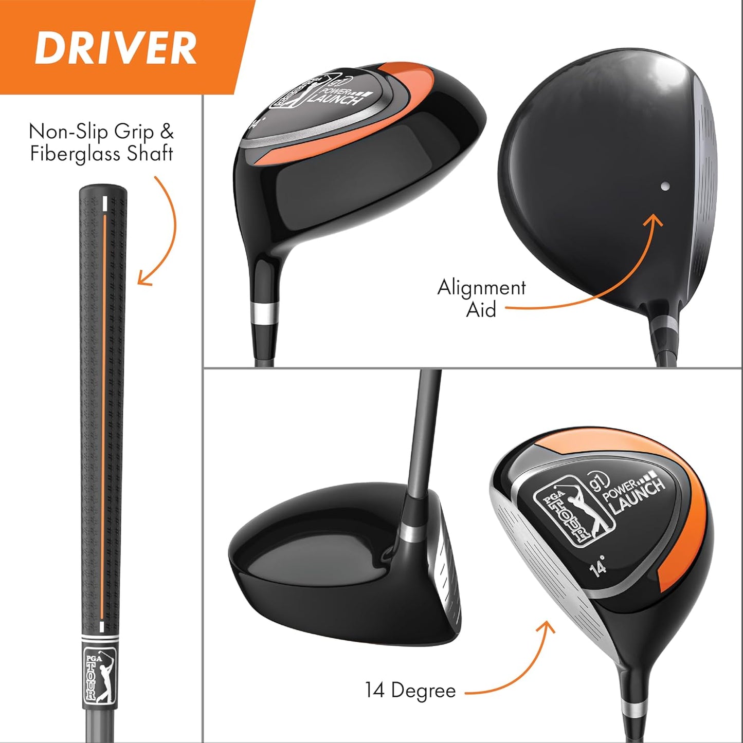 PGA TOUR Youth Golf Club Set for Ages 8-12 (4’8”-5’2”) and 12+ (5’2”+), Right and Left-Handed Kids Golf Sets – Beginner Junior Golf Clubs with Lightweight Stand Bag, Mallet Putter, Hybrid, Driver