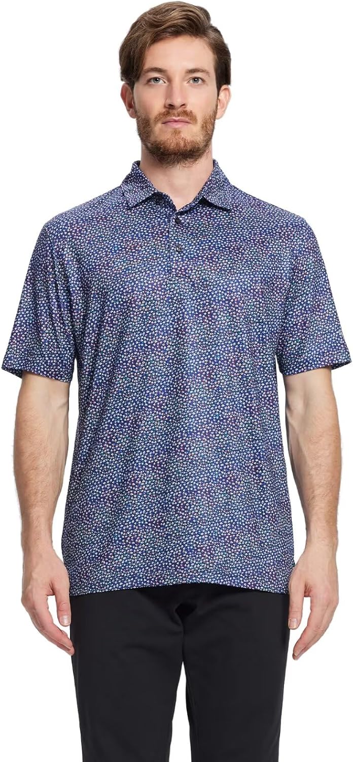 Men's Golf Polo Shirts Short Sleeve Striped Performance Moisture Wicking Dry Fit Golf Shirts for Men