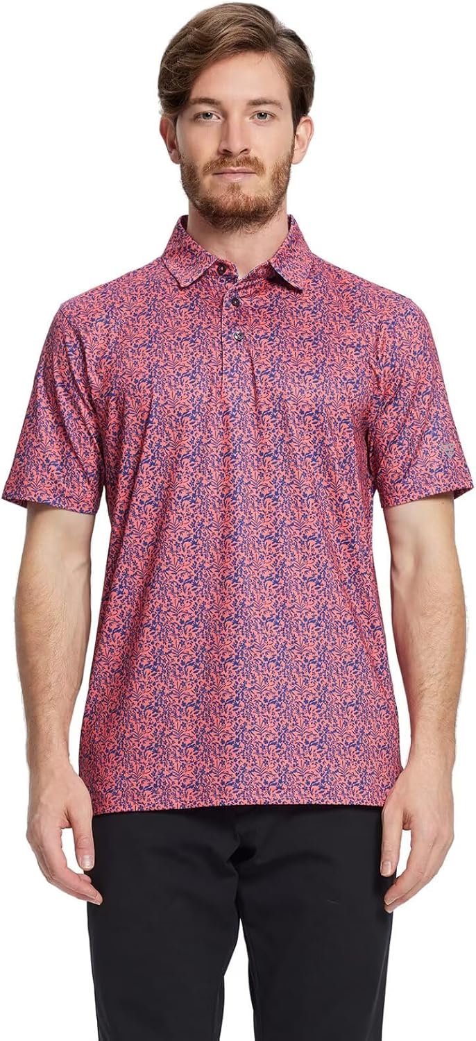 Men's Golf Polo Shirts Short Sleeve Striped Performance Moisture Wicking Dry Fit Golf Shirts for Men