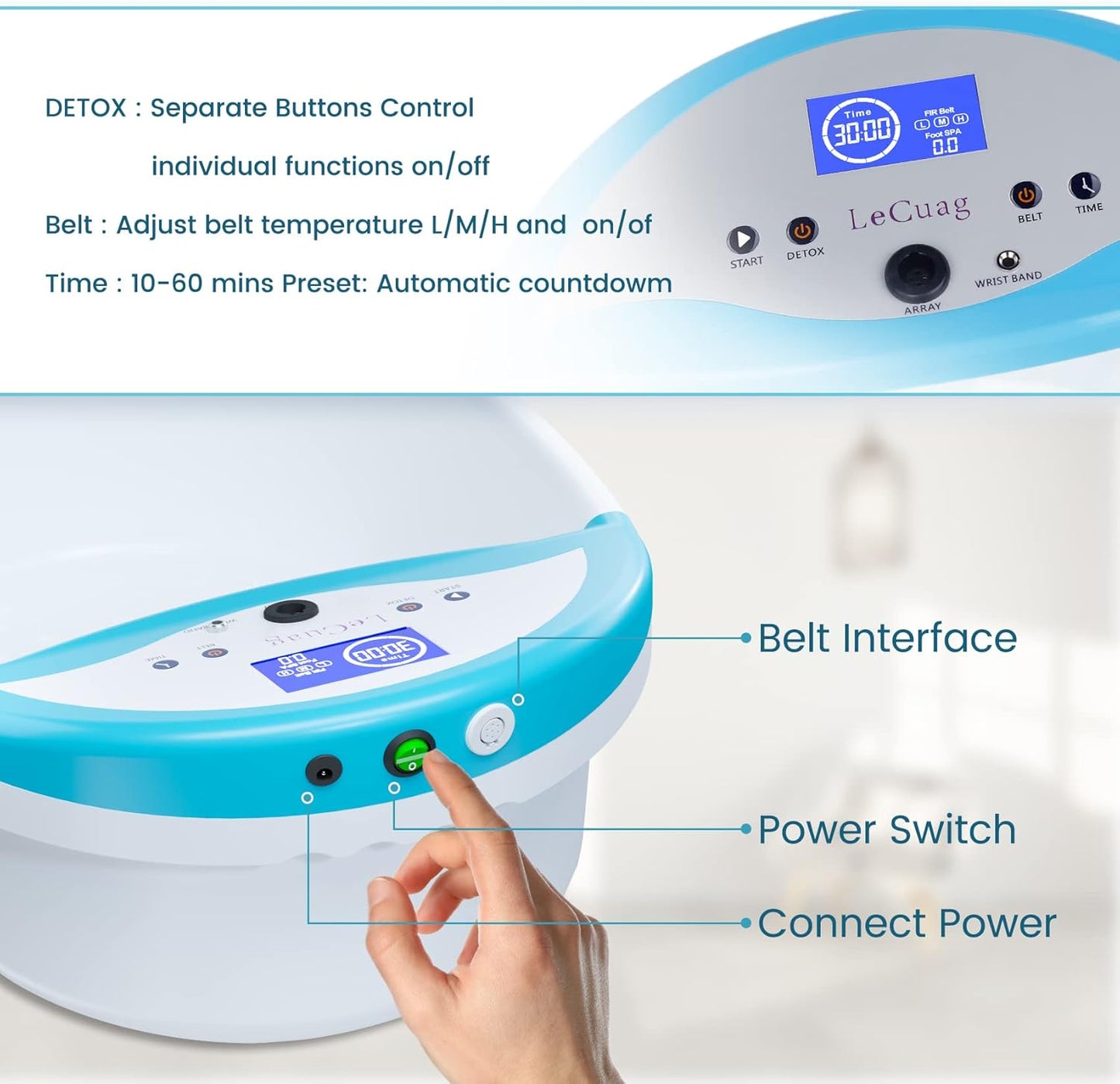 Upgraded Ionic Foot Bath Detox Machine, Foot Detox Machine for Home Use, Ion Cleanse Negative Feet Bath Spa Kit with Heating Belt, Time Setting, Massage Tub