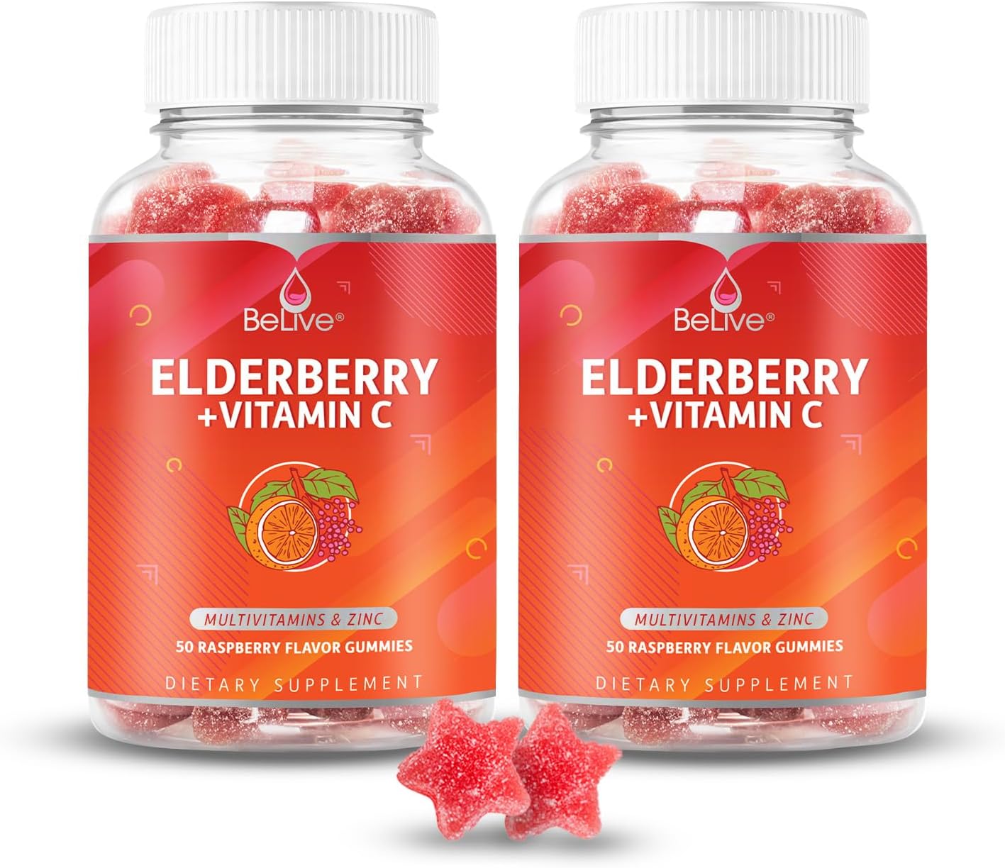 BeLive Elderberry Gummies with Zinc and Vitamin C - Immune Support Supplement with Vitamin D, A, E, B12 - Gummies for Healthy Bones & Teeth, Vegan, Keto & Non-GMO - Raspberry Flavor | 2-Pack