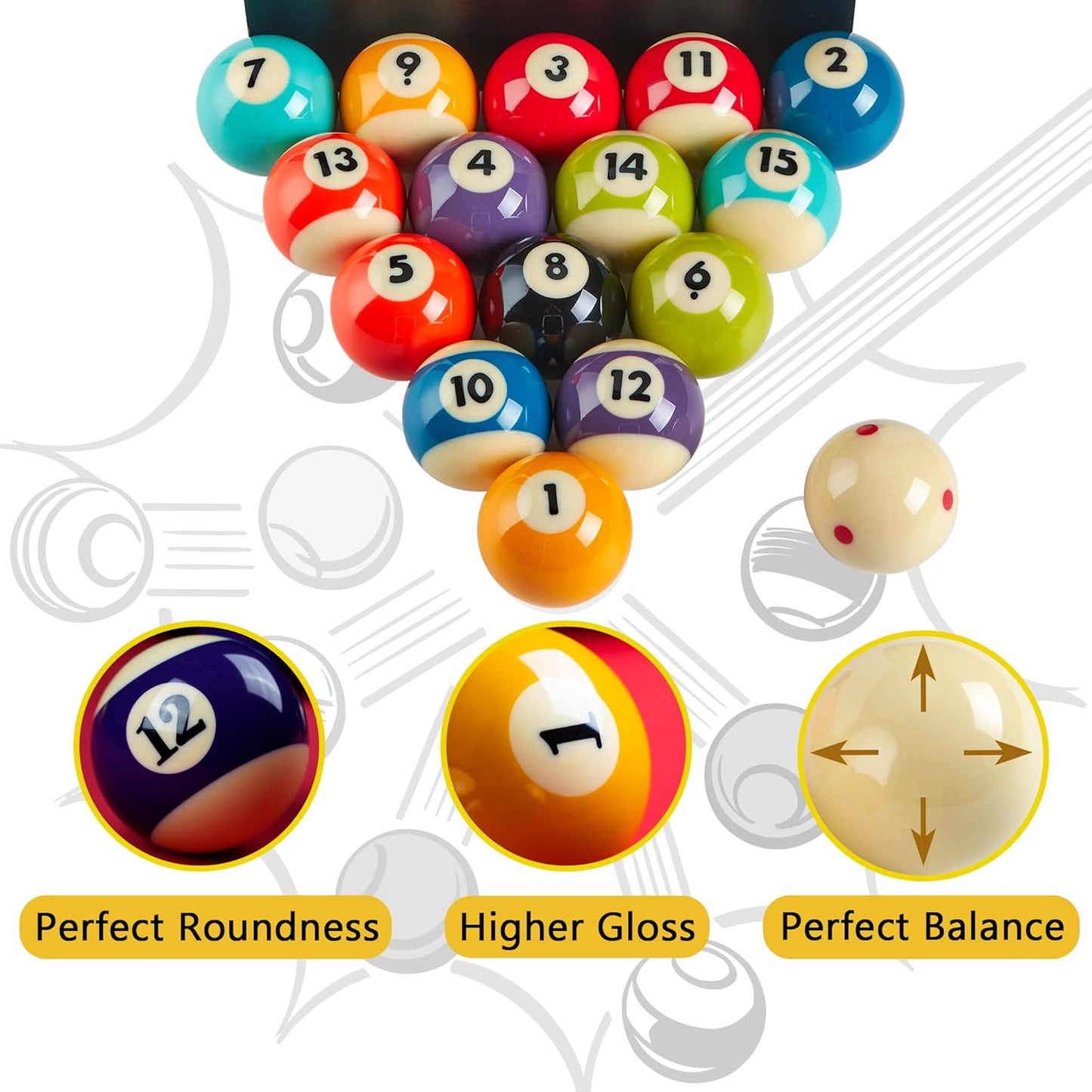 Premium Billiard Balls Pool Table Accessories 2-1/4" Regulation Size 16 Pool Balls Billiard Set