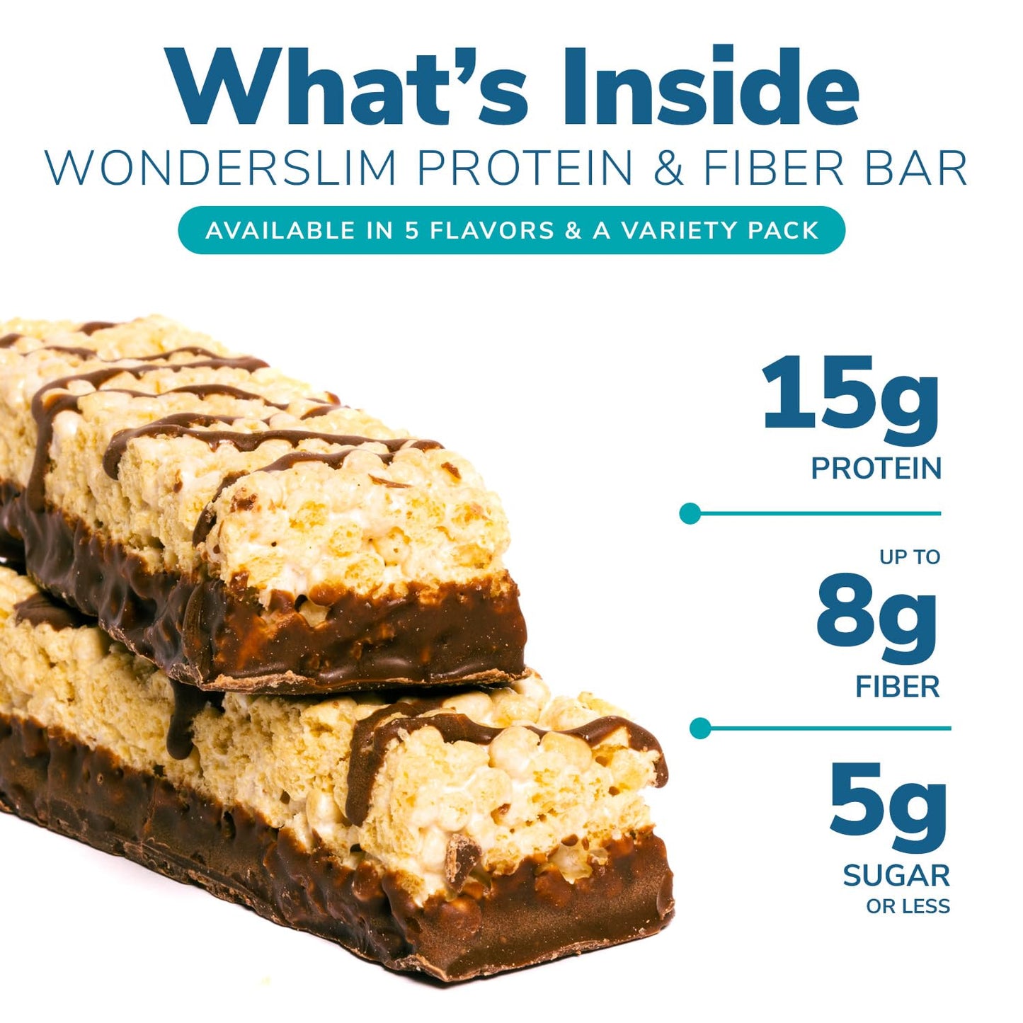 Wonderslim High Fiber Protein Bars, Variety Pack | 15g Protein, 8g Fiber | Low Sugar, Low Carb | Healthy Indulgence | Satisfying, Supports Energy & On-the-Go Convenience, 7 Pack
