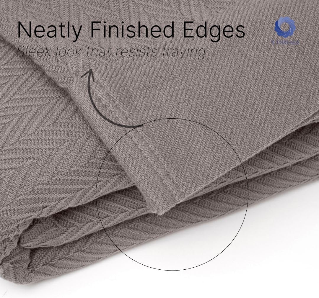 100% Cotton Herringbone Blankets, 90"X90" Queen, Throw Blanket for Bed All Season Cotton Blanket, Cozy Blanket,Throws & Bed Blanket, Throw Blanket for Couch, Modern Home Decor -Charcoal Grey