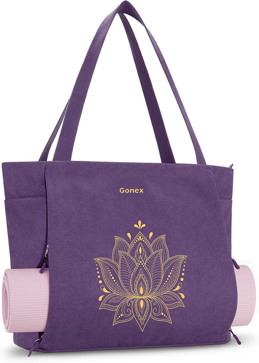 Gonex Yoga Mat Bag, Large Tote Bag with Multi Pockets for Women Men, Canvas Mat Carrier, Full Zipper Easy Access for Pilates Gym Travel