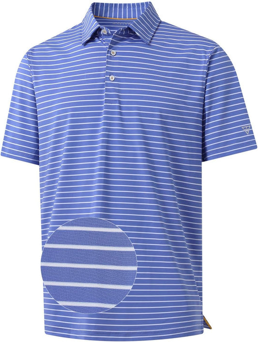 M MAELREG Golf Shirts for Men Moisture Wicking Striped Polo Performance Dry Fit Business Sports Mens Polo Shirts Short Sleeve