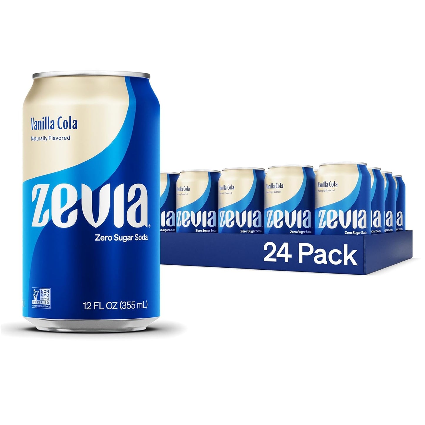 Zevia Zero Sugar Soda, Vanilla Cola, 12 oz Cans (24-Pack) – Naturally Sweetened, Non-GMO Project Verified, Gluten-Free, Vegan