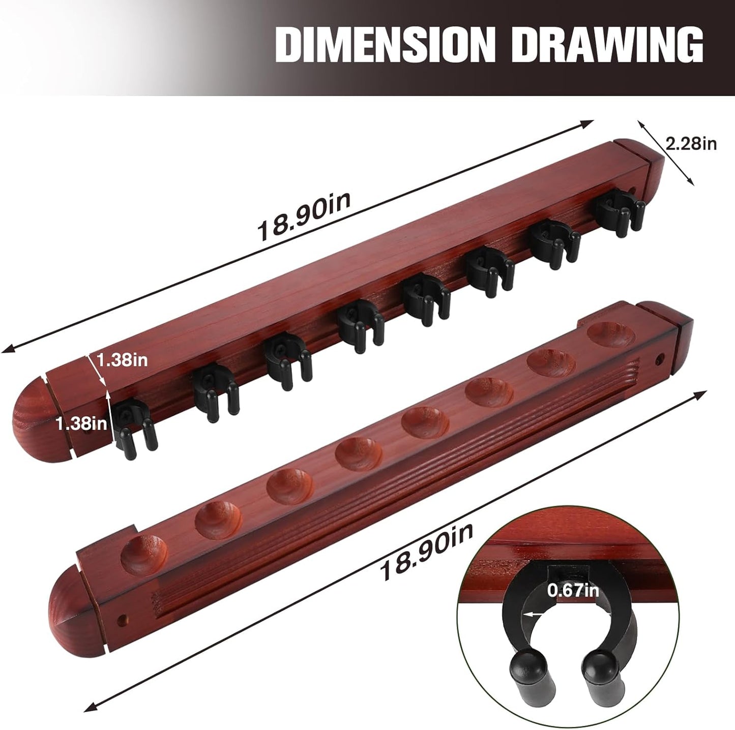 Pool Stick Holder - Wall Mounted with 6/8 Stick Capacity