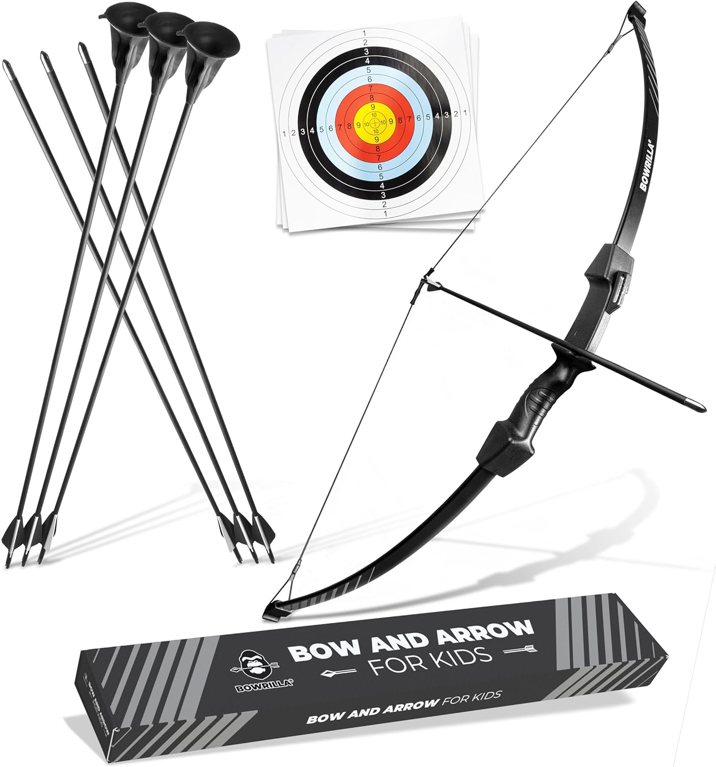 BOWRILLA® Bow and Arrow for Kids | Beginners Archery Set with 6 Arrows, Ideal for Kids & Teens 8 to 15 Years | 3-Piece Take-Down Recurve Youth Bow and Arrow Set, Perfect for Left & Right Handers