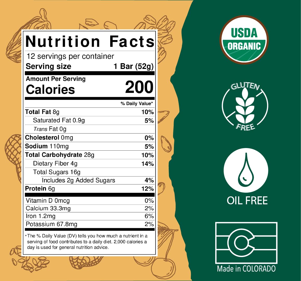 BAR-U-EAT Gluten-Free, Organic, Soft & Chewy Energy Bar. Real Food | Seed Oil Free | No Artificial Sugar | Compostable Packaging | Healthy Snacks (Peanuts N' Cherries 12 Pack)