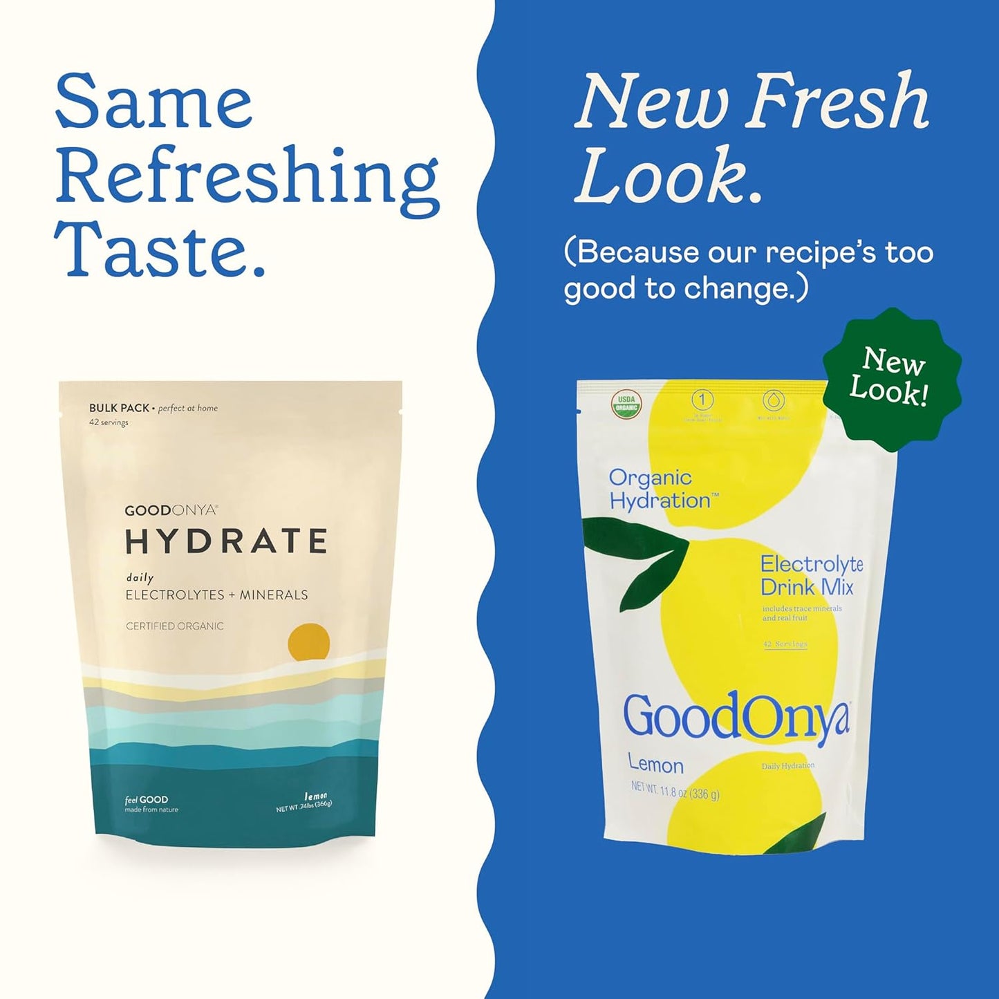 GOODONYA Organic Hydration Electrolyte Drink Mix, Certified Organic Hydration Powder, Non-GMO, Biochecked Glyphosate Free, Low Sugar, Lemonade Flavor, No Artificial Flavors, 42 Servings