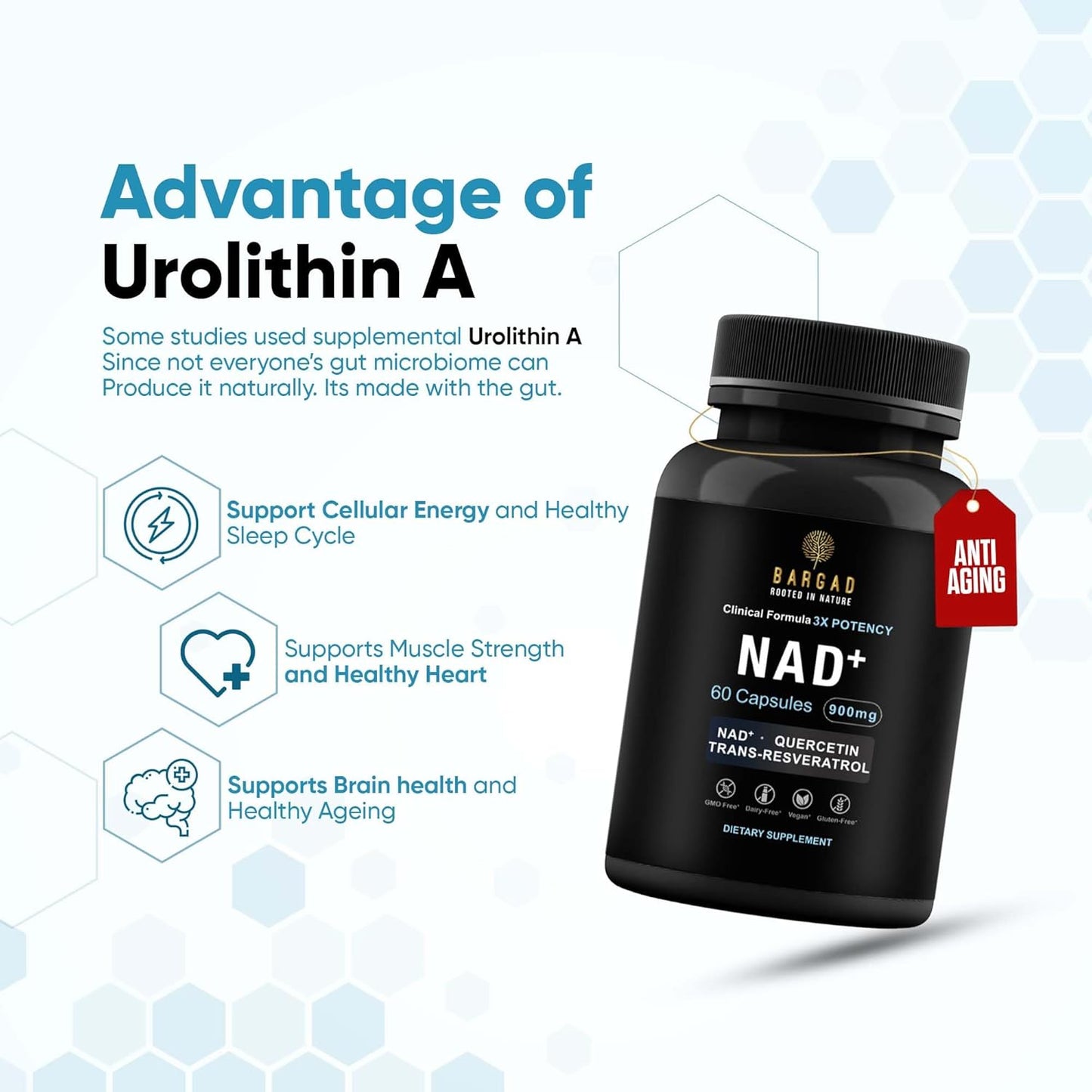 NAD+ Supplement for Anti Aging & Cell Regeneration | NMN Supplement Alternative - NAD with Resveratrol & Quercetin | Boosts Mitochondrial Health, Mental Clarity & Vitality | 60 Count | for Women & Men