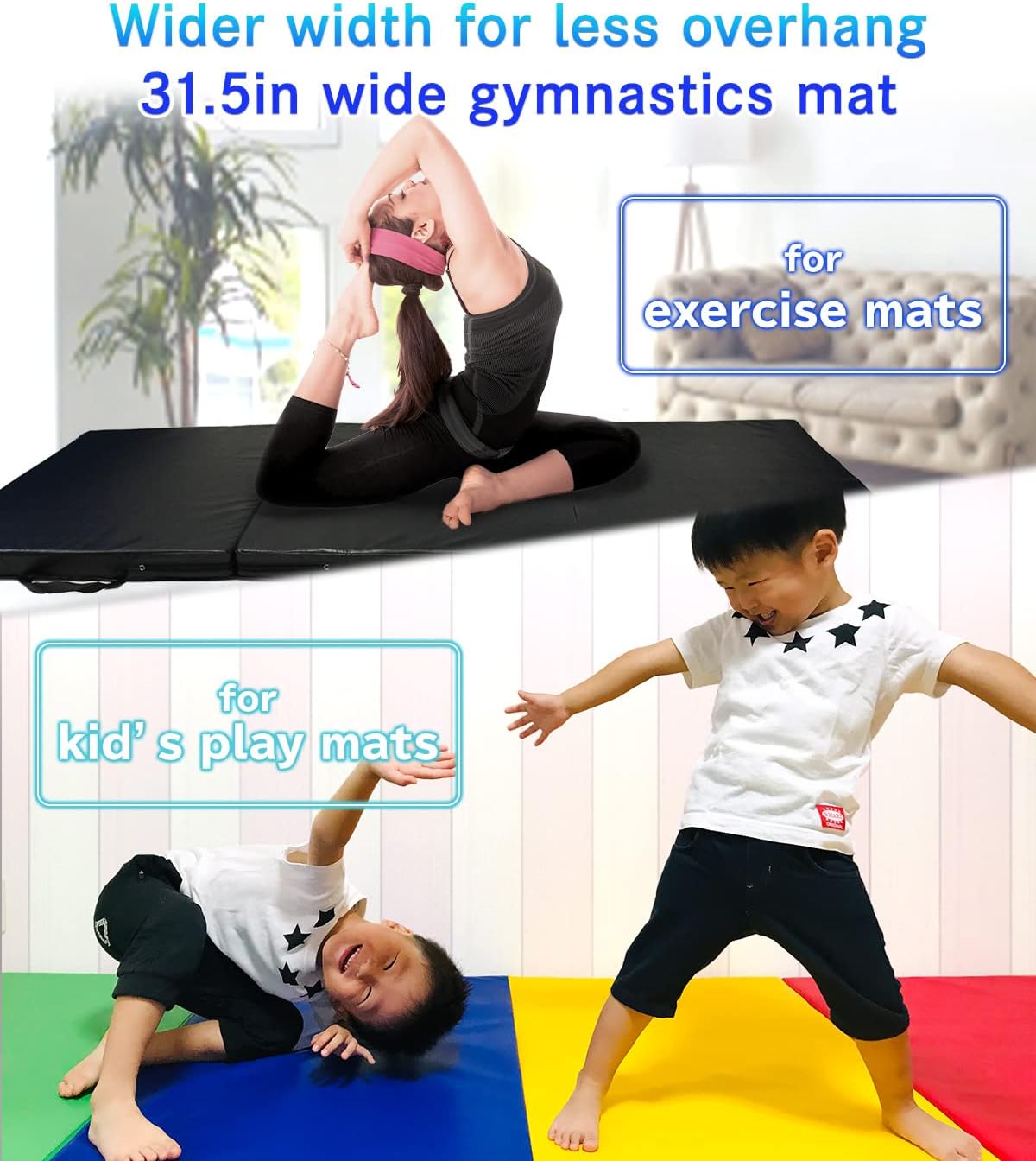 KaRaDaStyle Gymnastics Mat Folding Stretch Mats 71"x31"x2" Exercise Muscle Training Children Play Horizontal Bar Mat Yoga Sports Soundproof Home Use