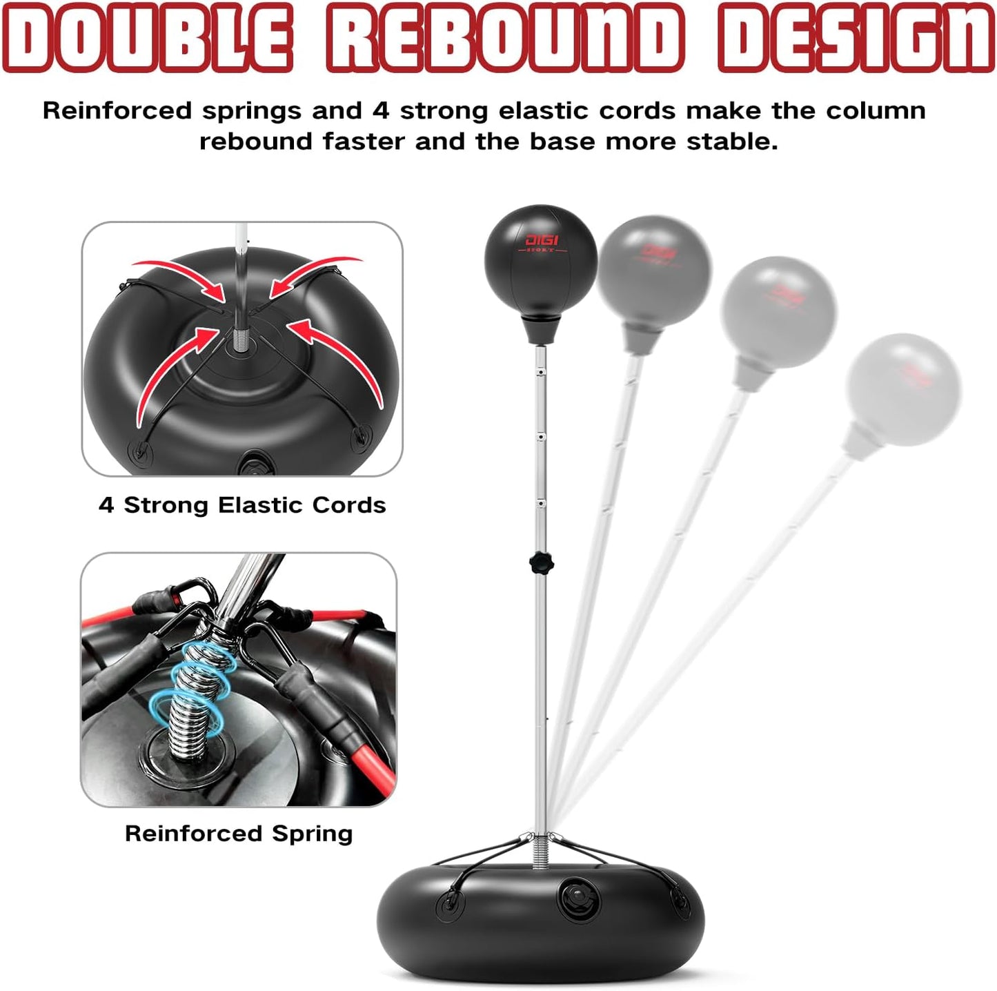 Punching Bag with Stand for Adults and Teens, Height Adjustable, Speed Bags for Boxing with Hand Pump and 4 Elastic Cords, Boxing Punching Bag for Training, Stress Relief and Fitness