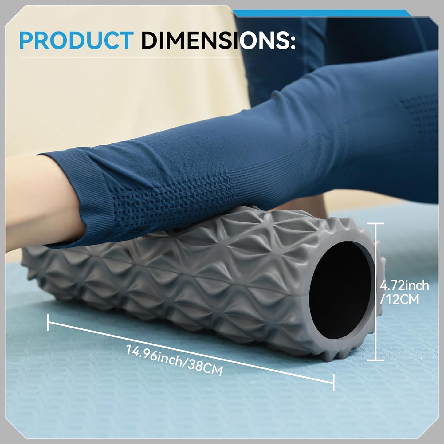 Foam Roller - 15 inch Deep Tissue Massager for Muscle Massage, Myofascial Trigger Point Release, Exercise, Yoga, Pilates & Stretching(Gray)