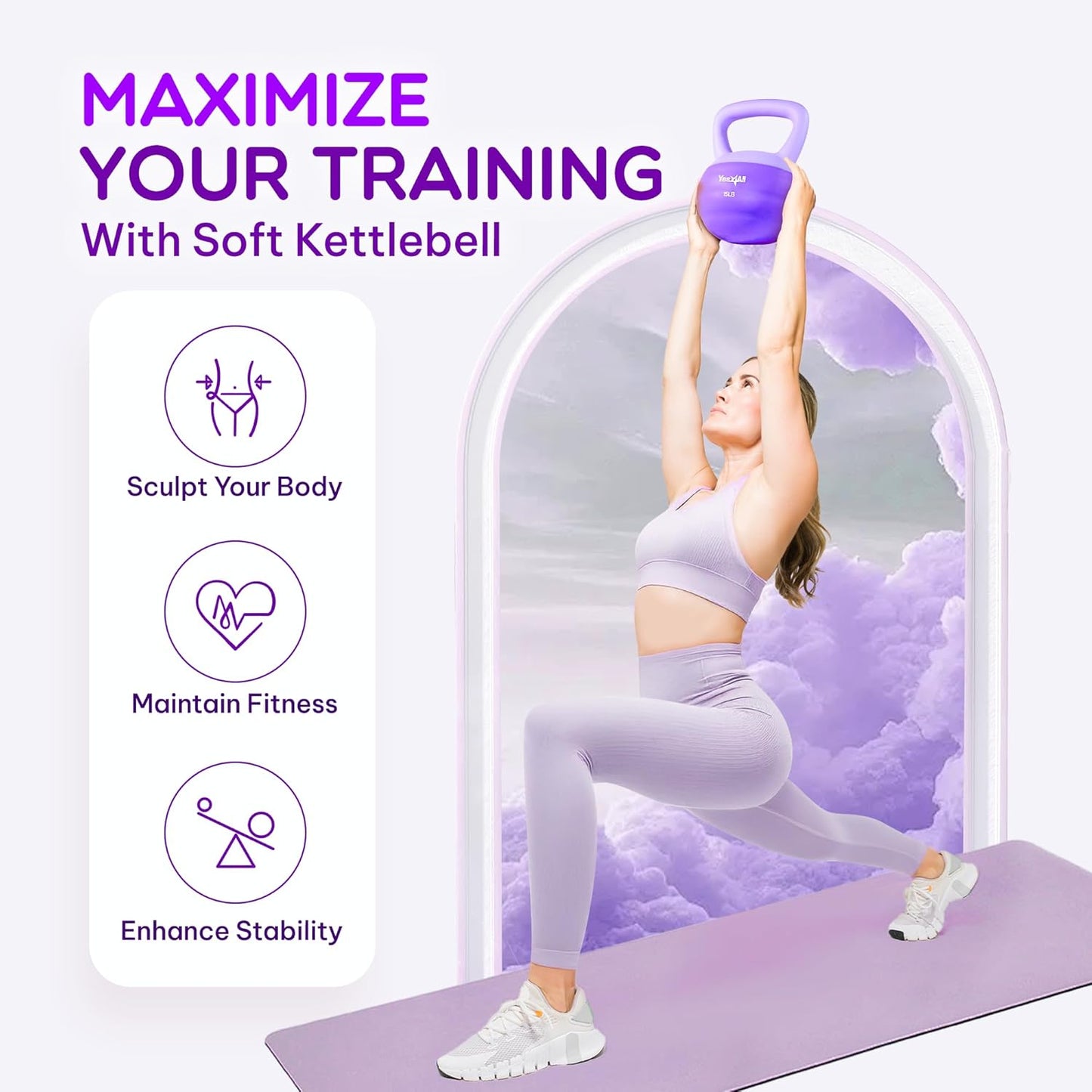 Yes4All Soft Kettlebell, PVC Kettlebells Exercise Weights & Color-Coded Strength Training Kettlebells with 4 Options (5,10,15,20lb), Gentle Hand Weights for Women at Home