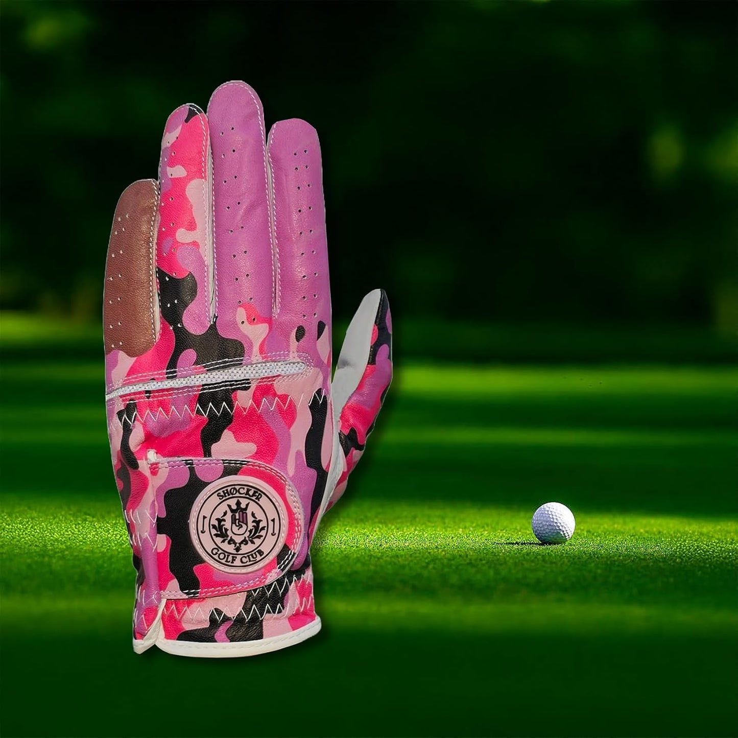 Shocker Camo Golf Glove Men's - Premium Cabretta100% Leather, Durable Grip, White and Camo, Adult Men's Golf Gloves, Funny Gag Gift, Left & Right Handed, Small to XXL Sizes