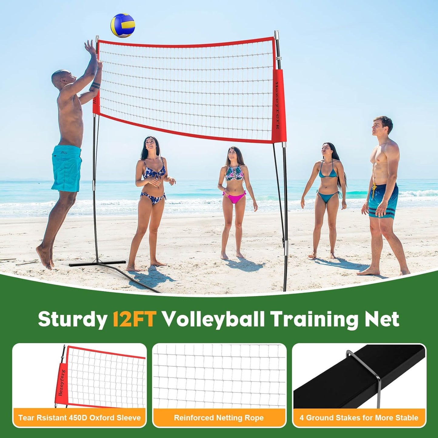 20FT/12FT Freestanding Volleyball Training Net, 5 Height Adjustable Portable Volleyball Net System, Quick Setup Practice Set for Indoor or Outdoor Use