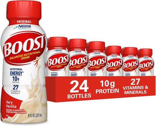 BOOST Original Ready to Drink Nutritional Drinks, Very Vanilla, 8 Fl Oz Bottles, Pack of 24
