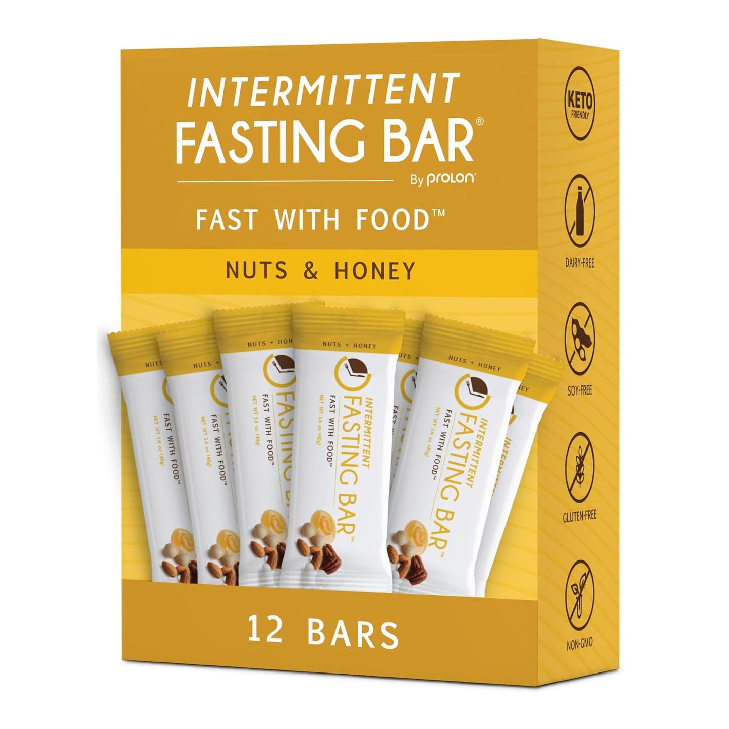 Prolon Fast Bars | Keto, Gluten Free, Dairy Free, Plant Based Protein, Intermittent Fasting Bars | Developed to Not Break Your Fast | Nuts & Honey, 12 Ct