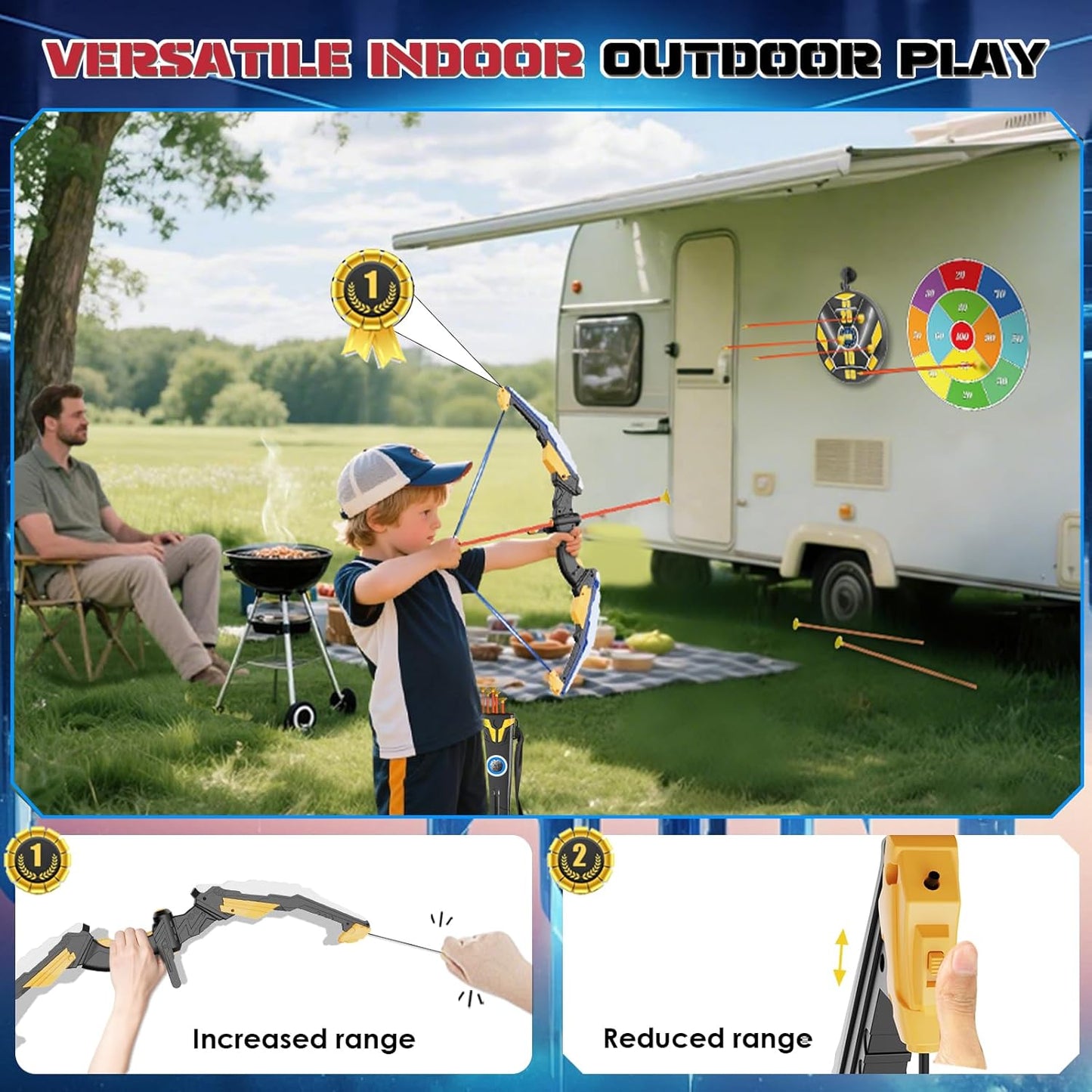 Kids Bow and Arrow Set LED Light Up Archery Set with 10 Suction Cup Arrows, 2 Archery Targets Indoor Outdoor Games for Kids Ages 4-8 8-12 Birthday Gifts Toys for 5 6 7 8 9 10 11 12 Year Old Boys Girls