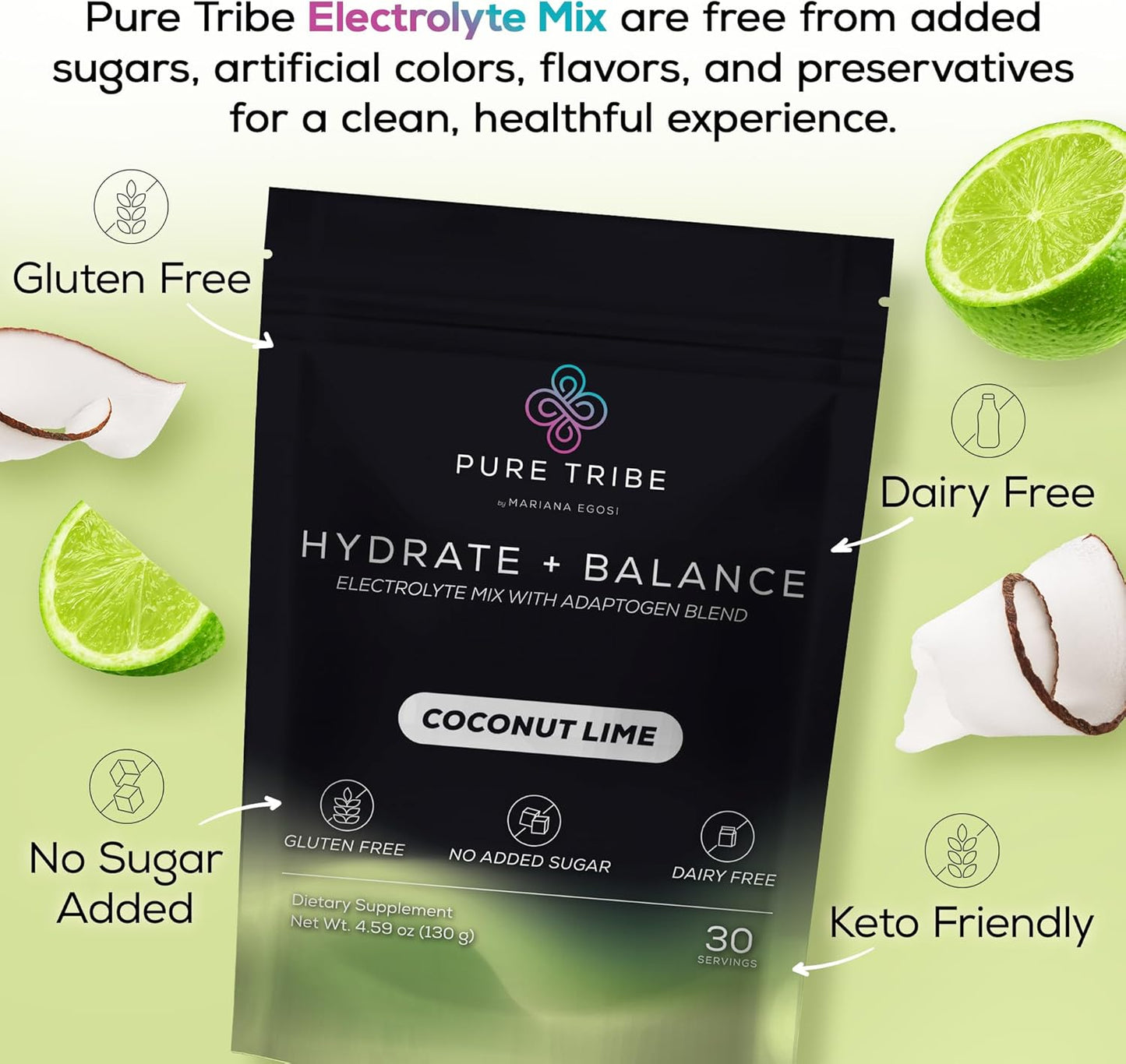 Electrolytes Powder Packets - Sugar Free Hydration Powder Drink Mix Loaded with 6 B Vitamins & Minerals - Energy Drink for Muscle and Mood Support - Coconut Lime Flavor Adrenal Cocktail - 30 Servings
