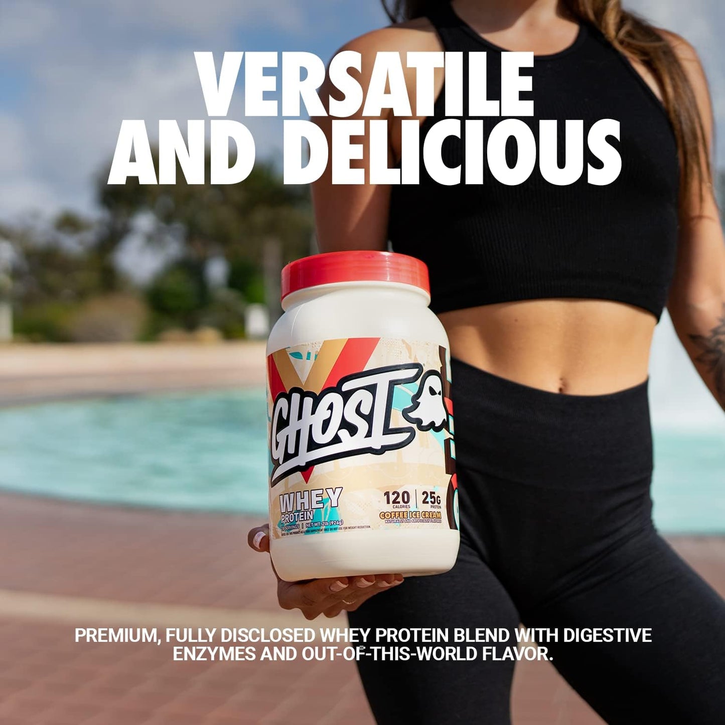 GHOST Whey Protein Powder, Coffee Ice Cream - 2LB, 25G of Protein - Whey Protein Blend - ­Post Workout Fitness & Nutrition Shakes, Smoothies, Baking & Cooking - Soy & Gluten-Free